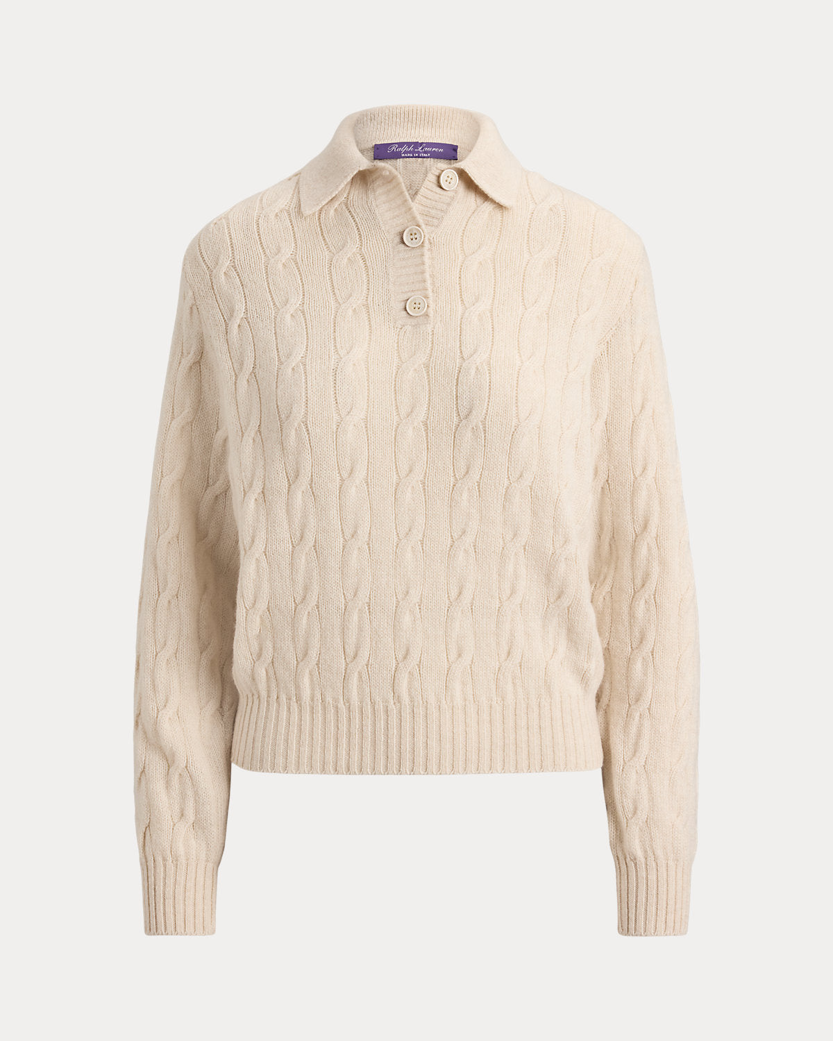 Cable-Knit Cashmere Polo Sweater