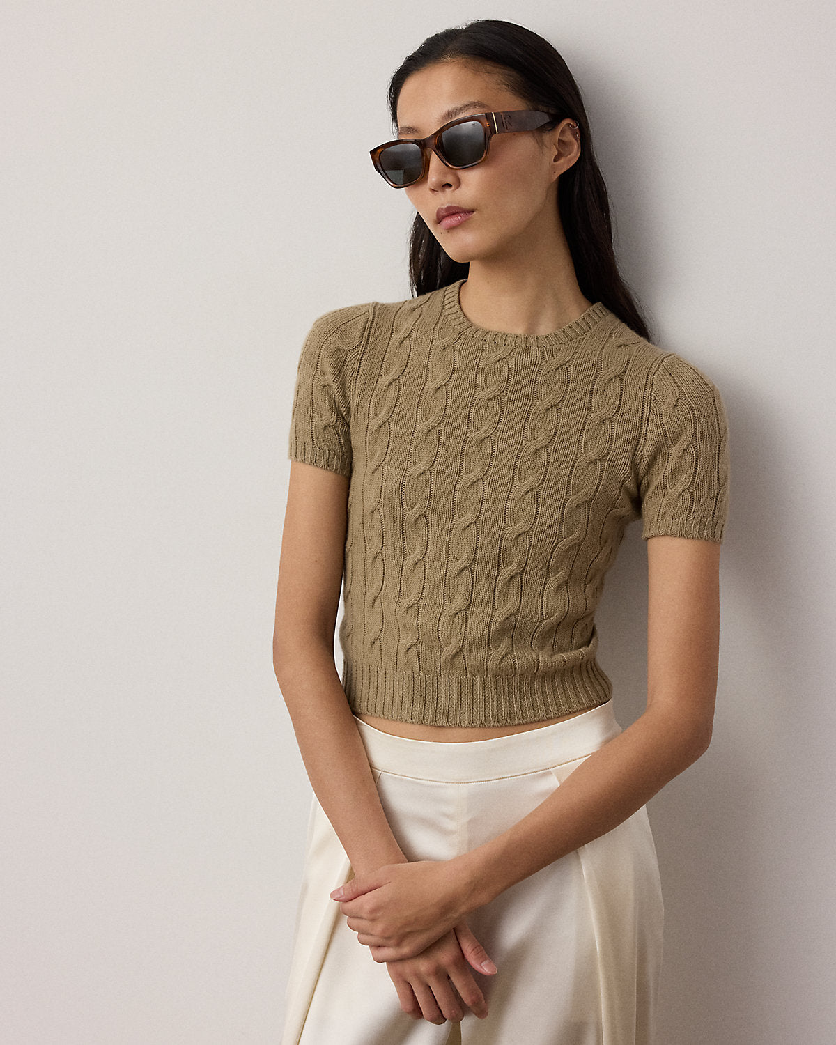 Cable-Knit Cashmere Cropped Sweater