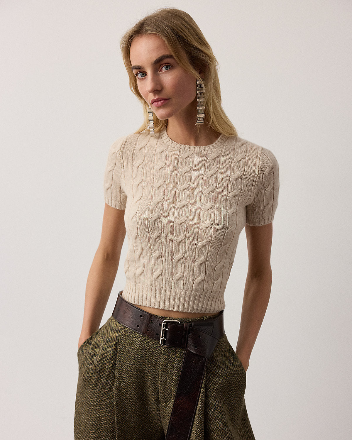 Cable-Knit Cashmere Cropped Sweater