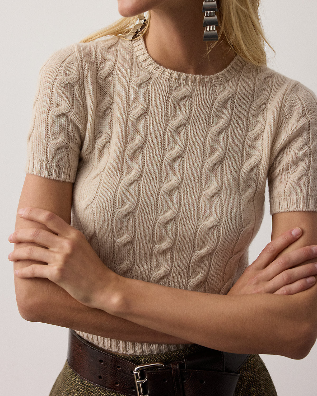 Cable-Knit Cashmere Cropped Sweater