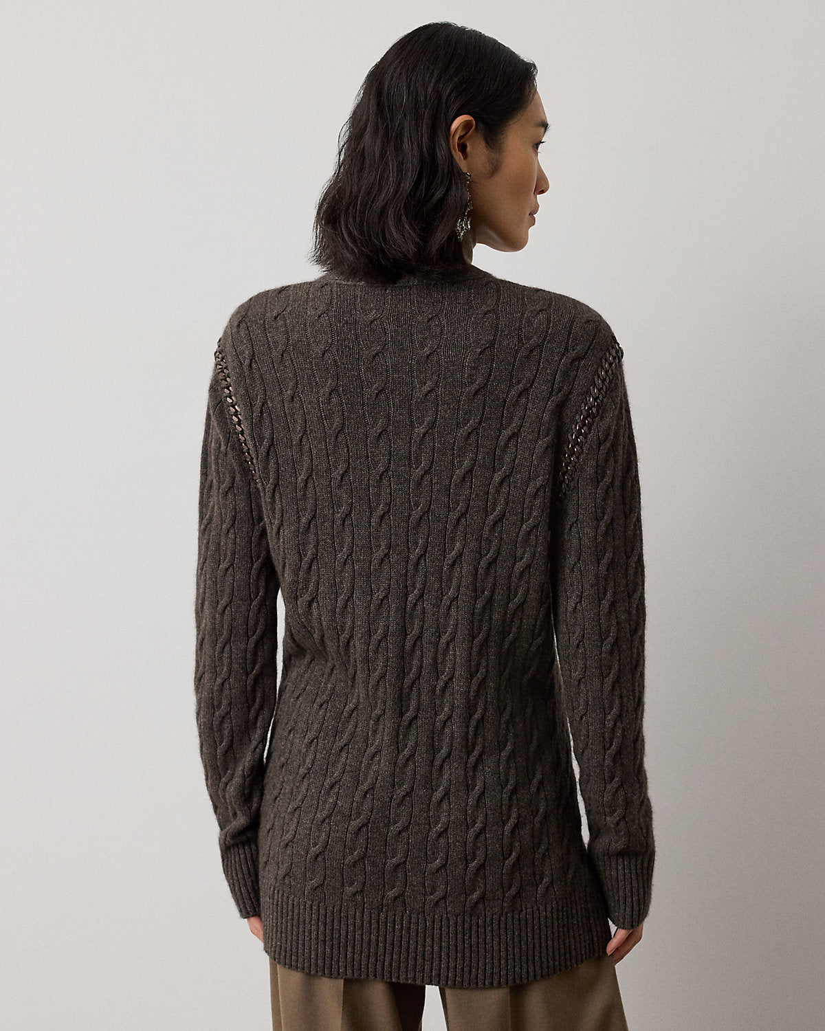 Chain-Trim Cable Cashmere Cardigan