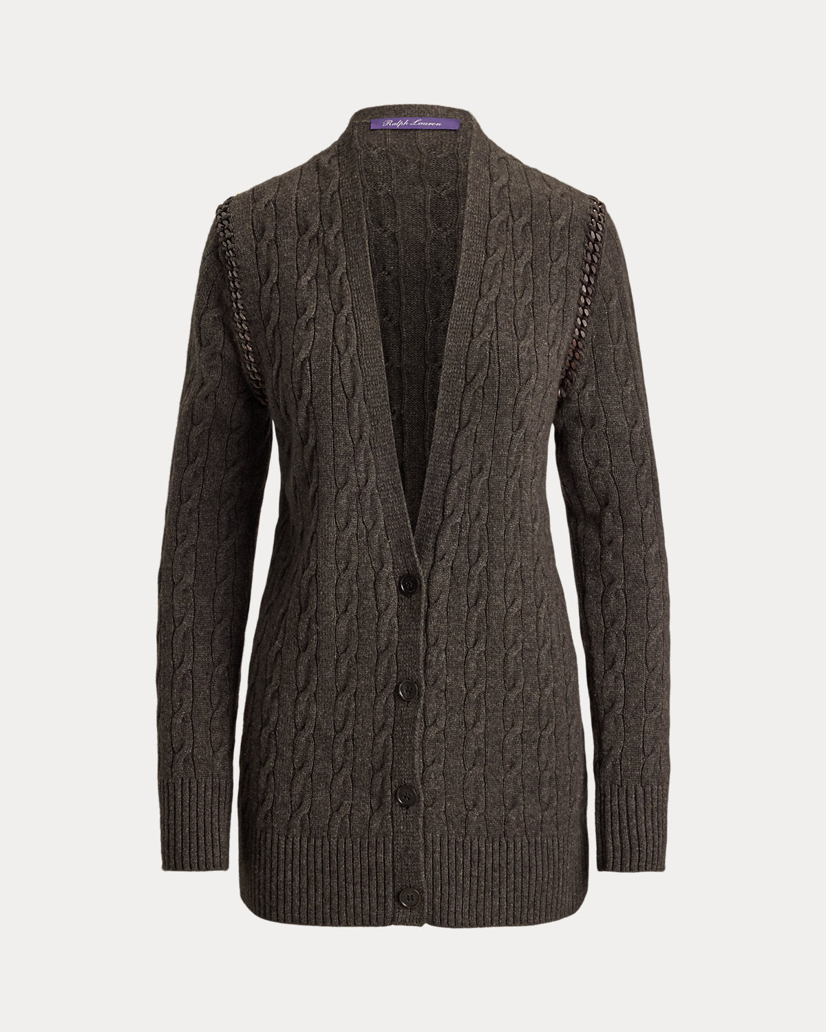 Chain-Trim Cable Cashmere Cardigan