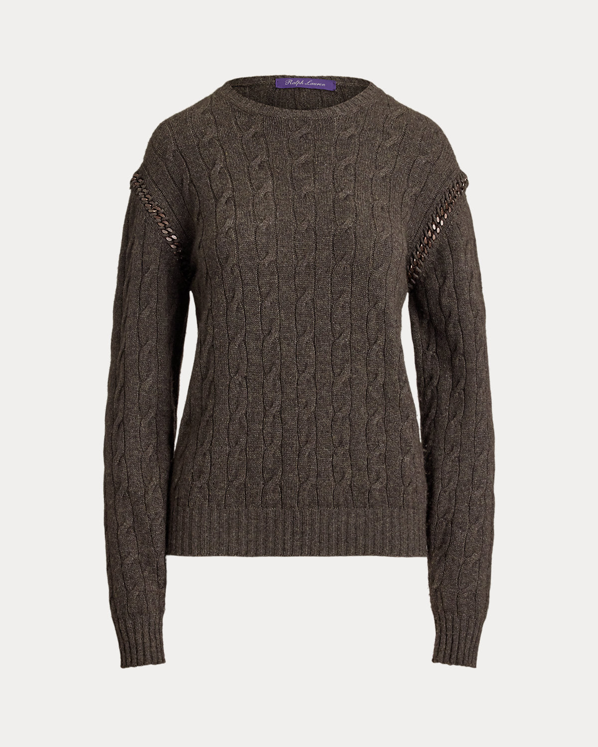 Chain-Trim Cable Cashmere Sweater