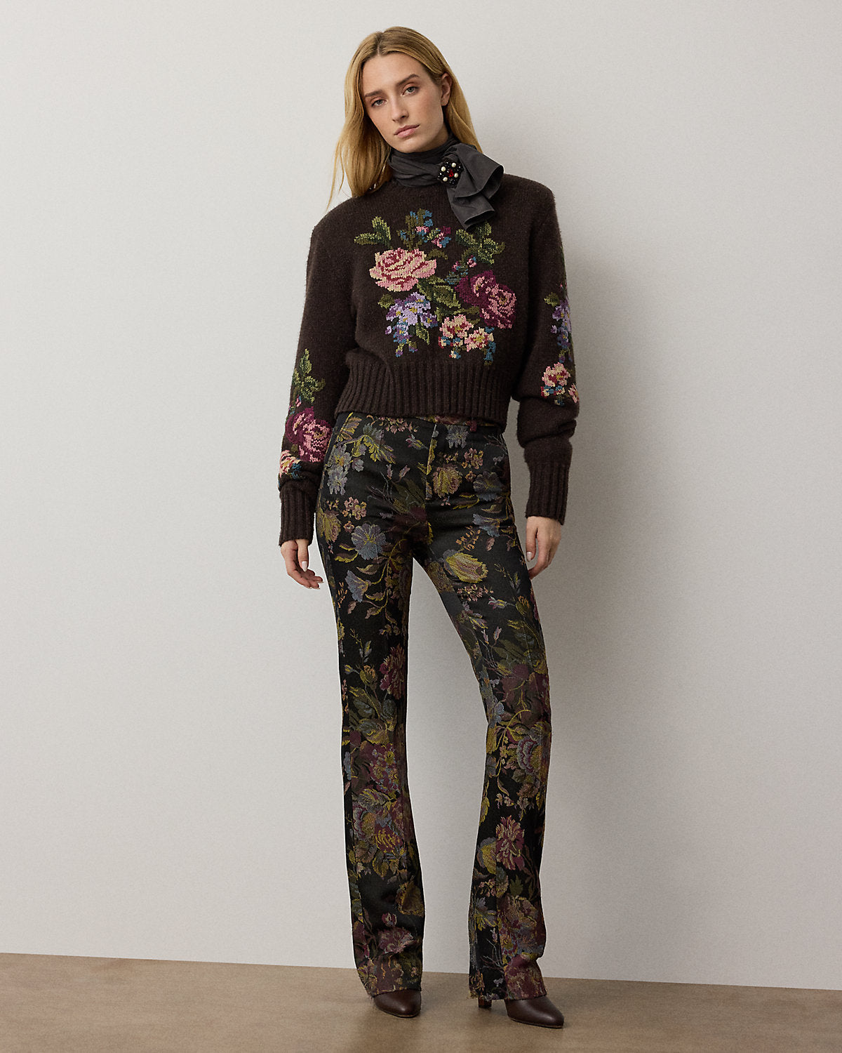 Floral Cashmere Crewneck Sweater