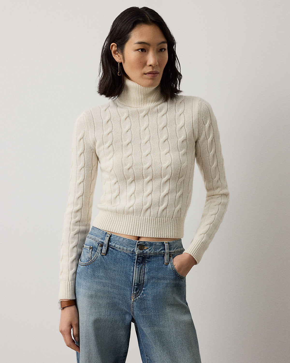 Cable-Knit Cashmere Turtleneck Sweater