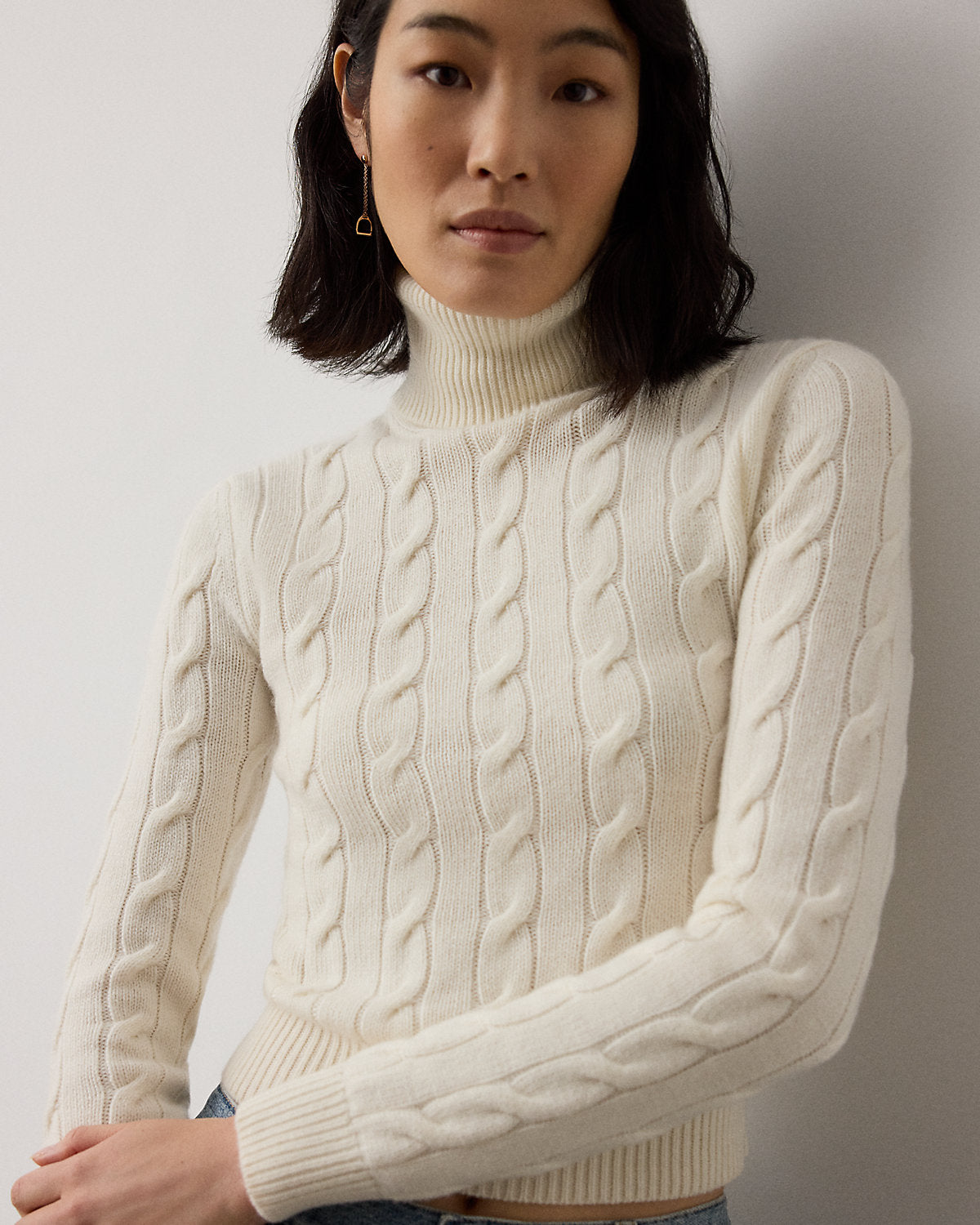 Cable-Knit Cashmere Turtleneck Sweater