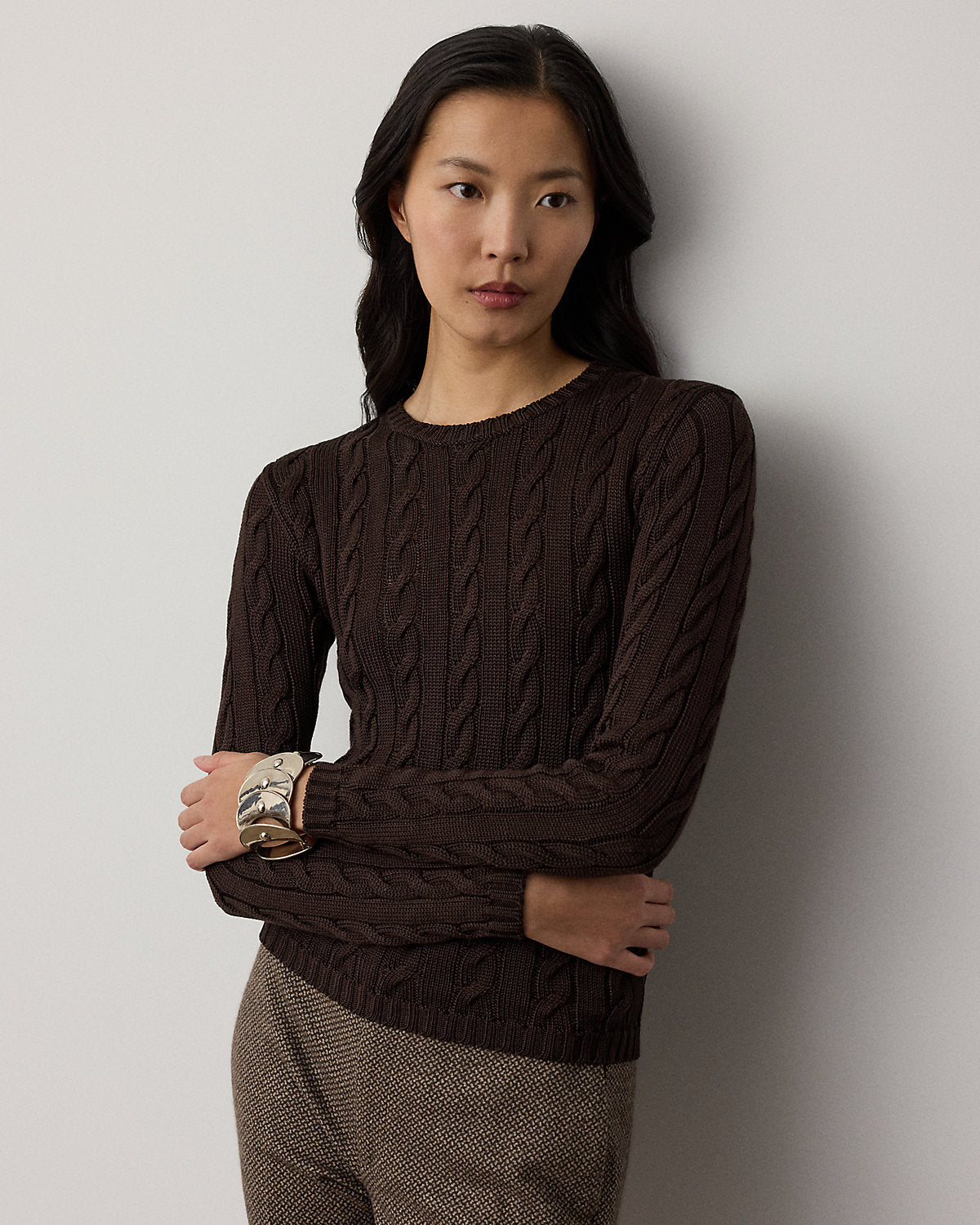 Cable-Knit Silk-Blend Crewneck Sweater