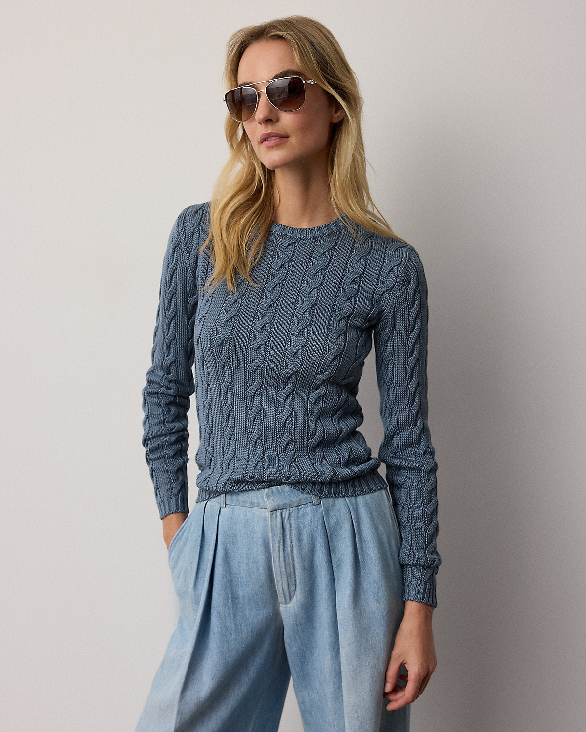 Cable-Knit Silk-Blend Crewneck Sweater