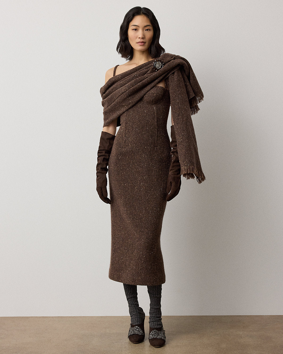 Jocey Wool-Blend Donegal Tweed Day Dress