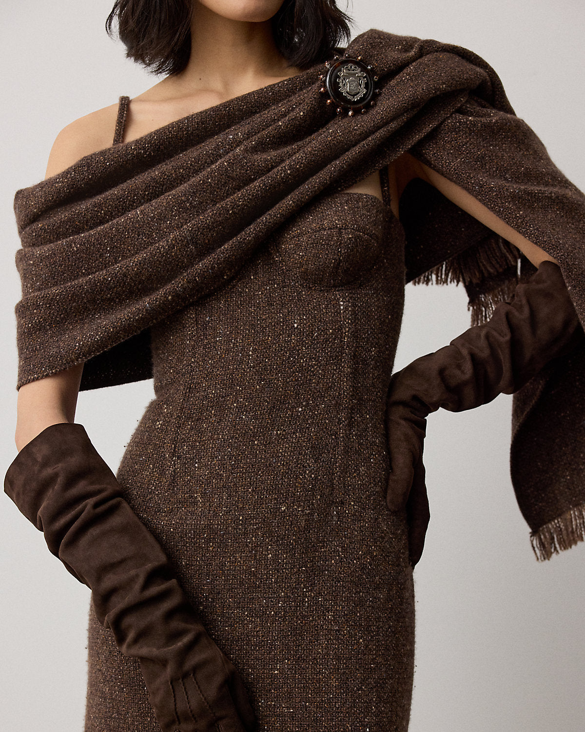 Jocey Wool-Blend Donegal Tweed Day Dress