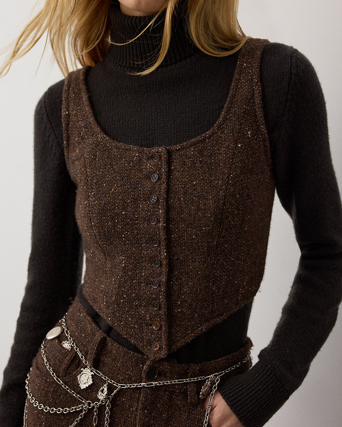 Sherry Wool-Blend Donegal Tweed Top