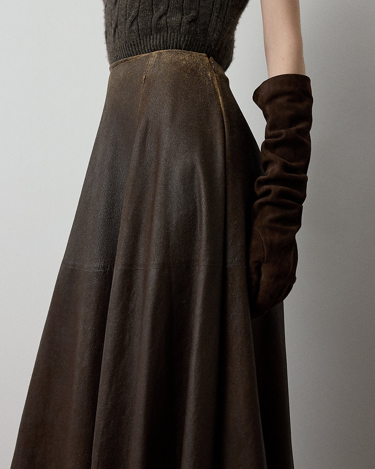 Cecilie Distressed Lambskin Skirt