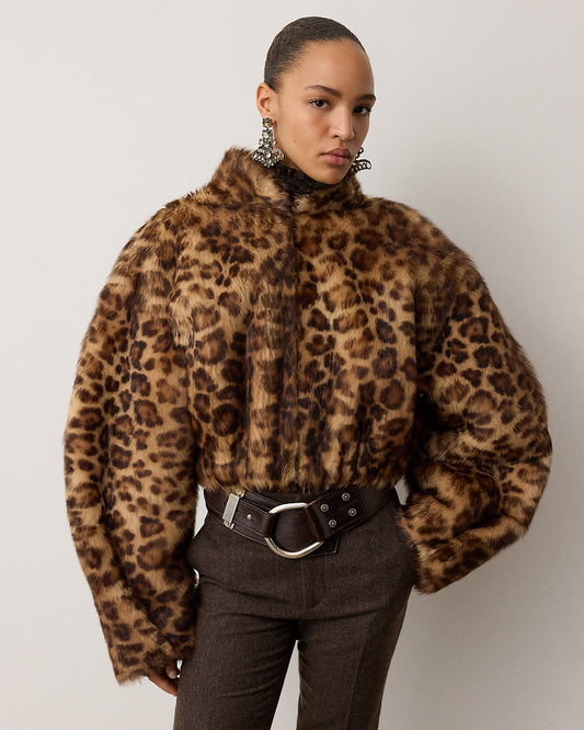 Balvin Leopard-Print Lamb-Shearling Coat