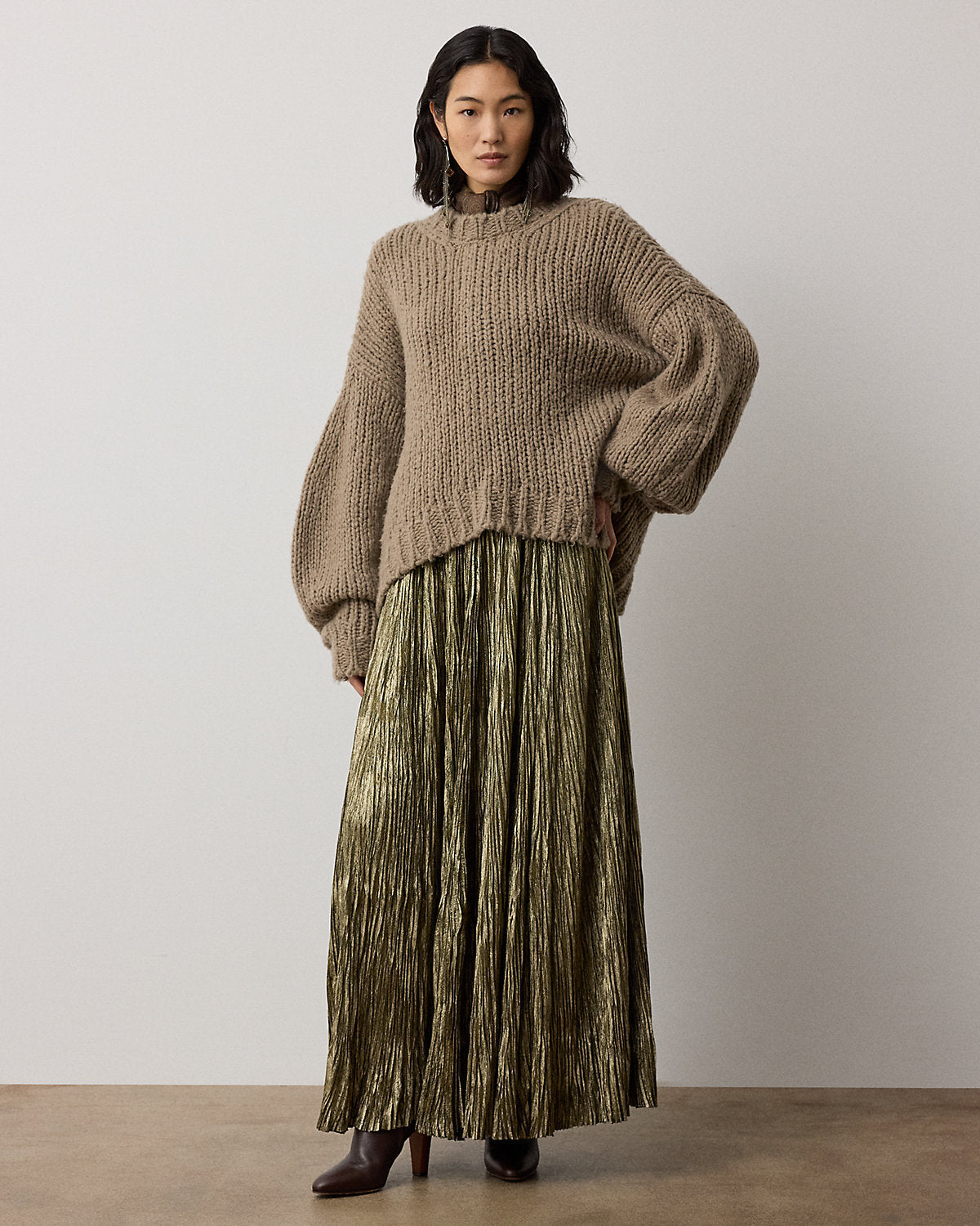Luciana Foiled Brushed Satin Maxiskirt