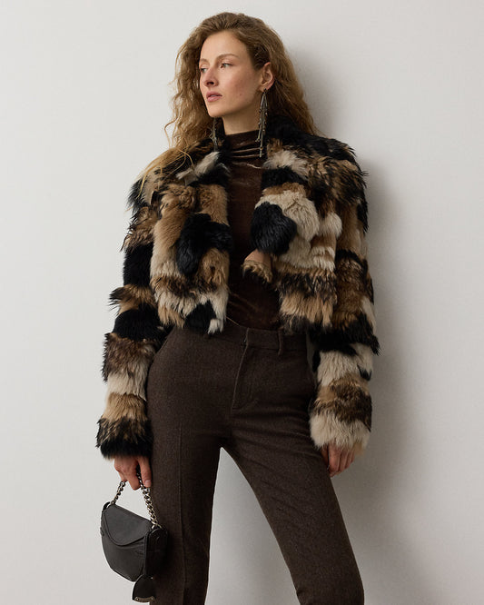 Marnie Patchwork Lamb-Shearling Coat