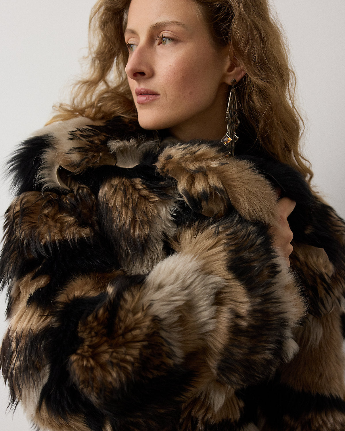 Marnie Patchwork Lamb-Shearling Coat