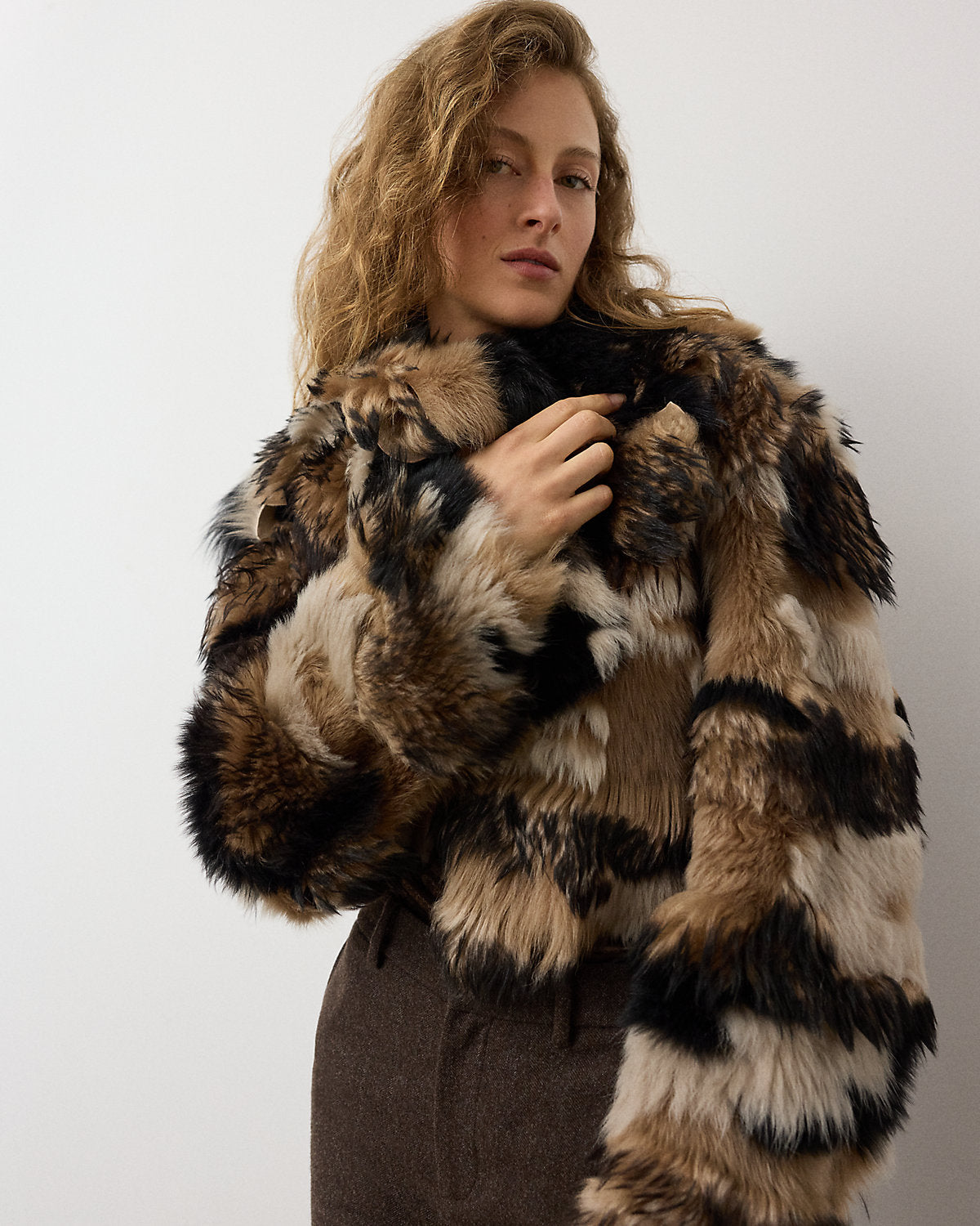 Marnie Patchwork Lamb-Shearling Coat