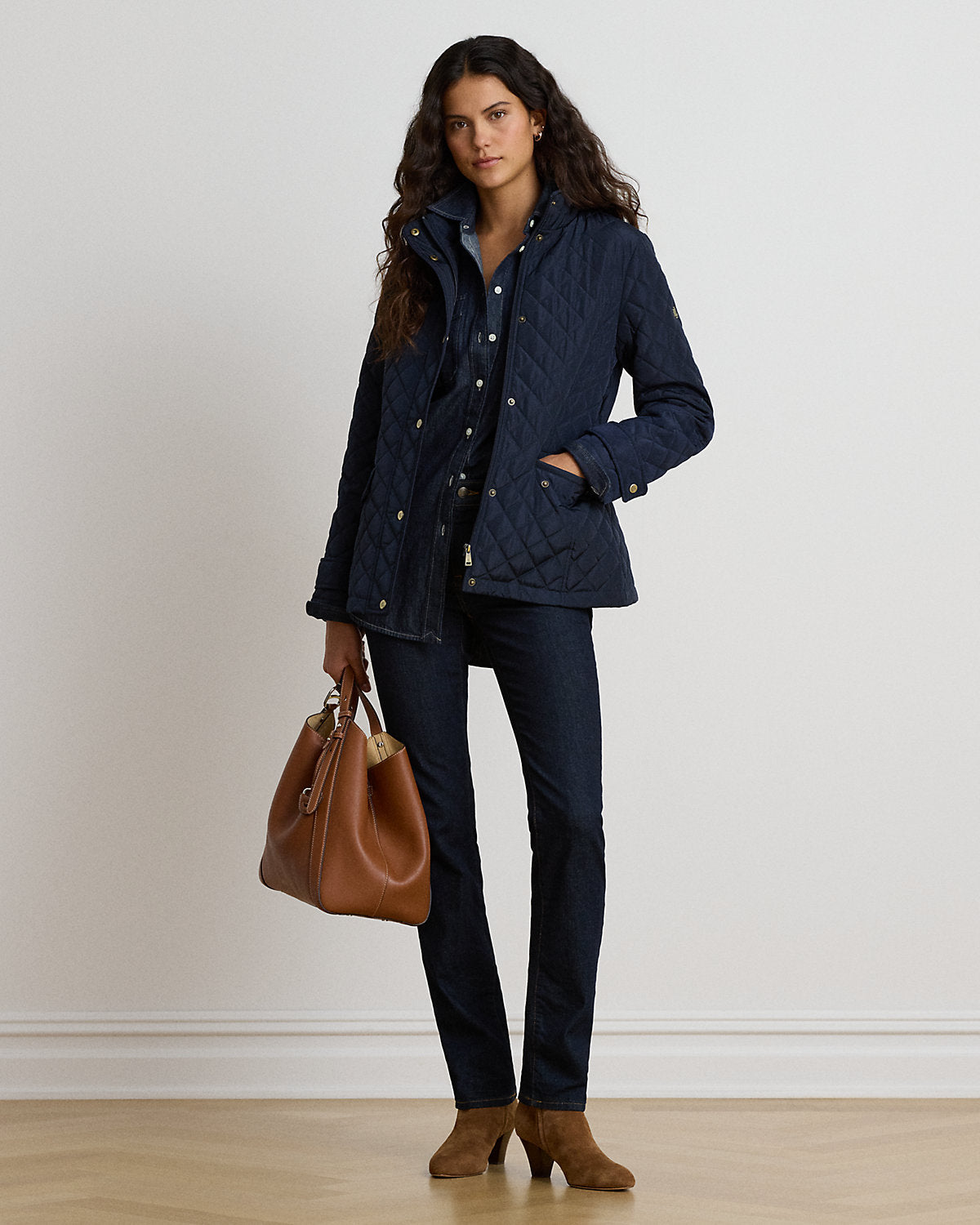 Diamond-Quilted Mockneck Jacket
