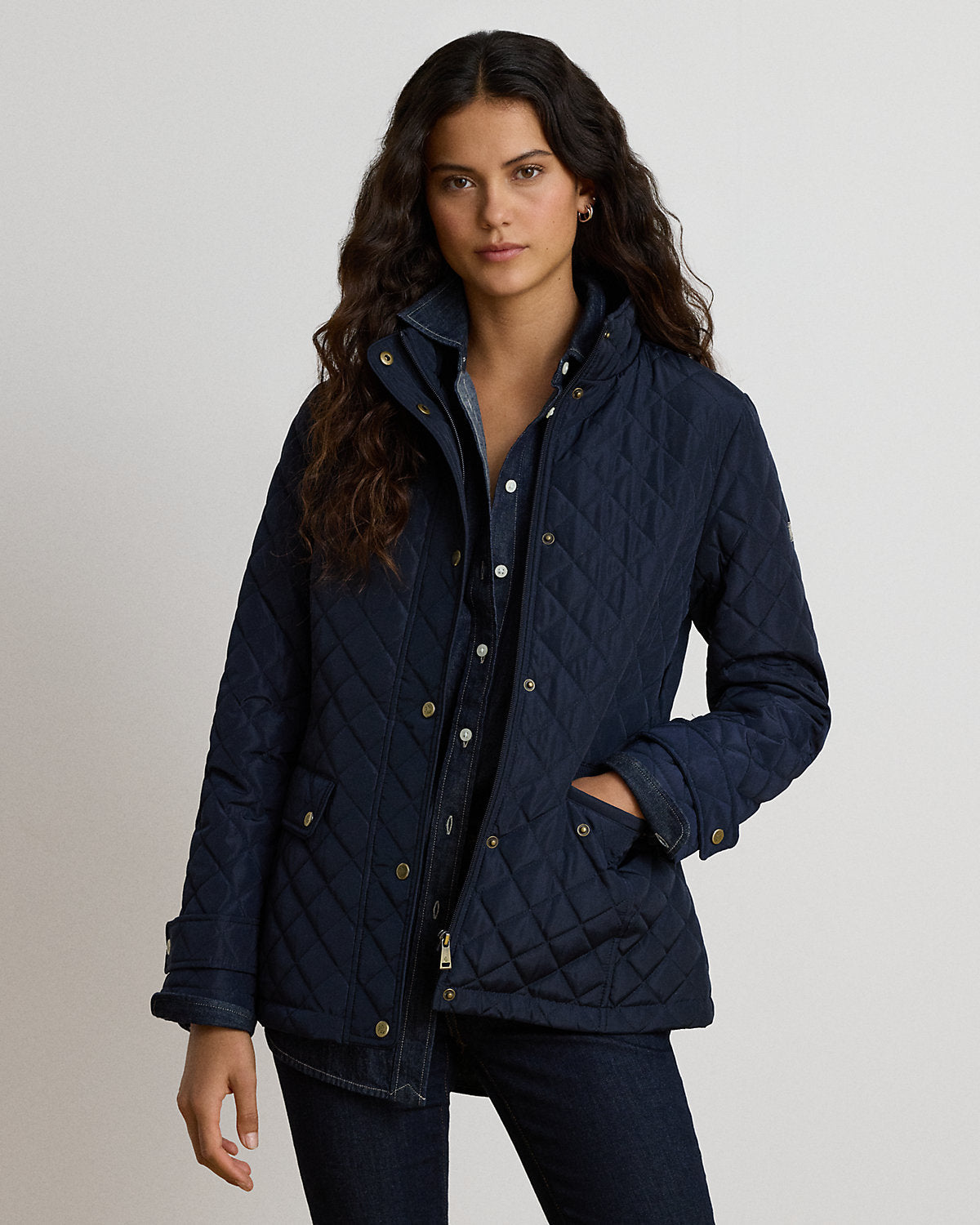 Diamond-Quilted Mockneck Jacket