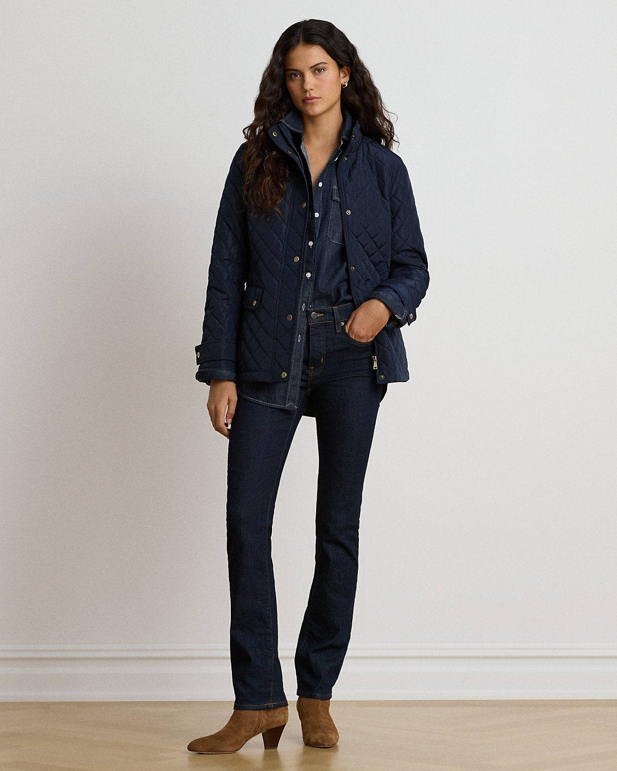 Diamond-Quilted Mockneck Jacket