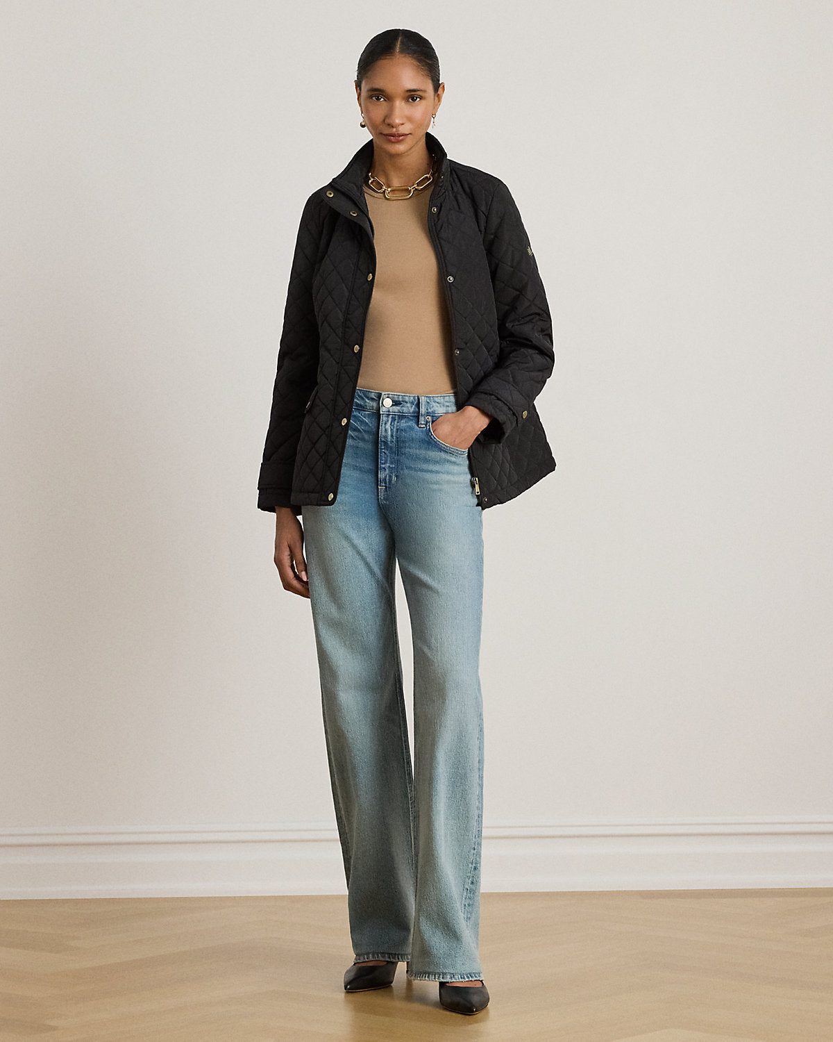 Diamond-Quilted Mockneck Jacket
