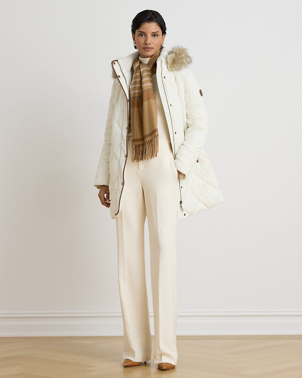 Faux-Fur-Trim Hooded Quilted Coat