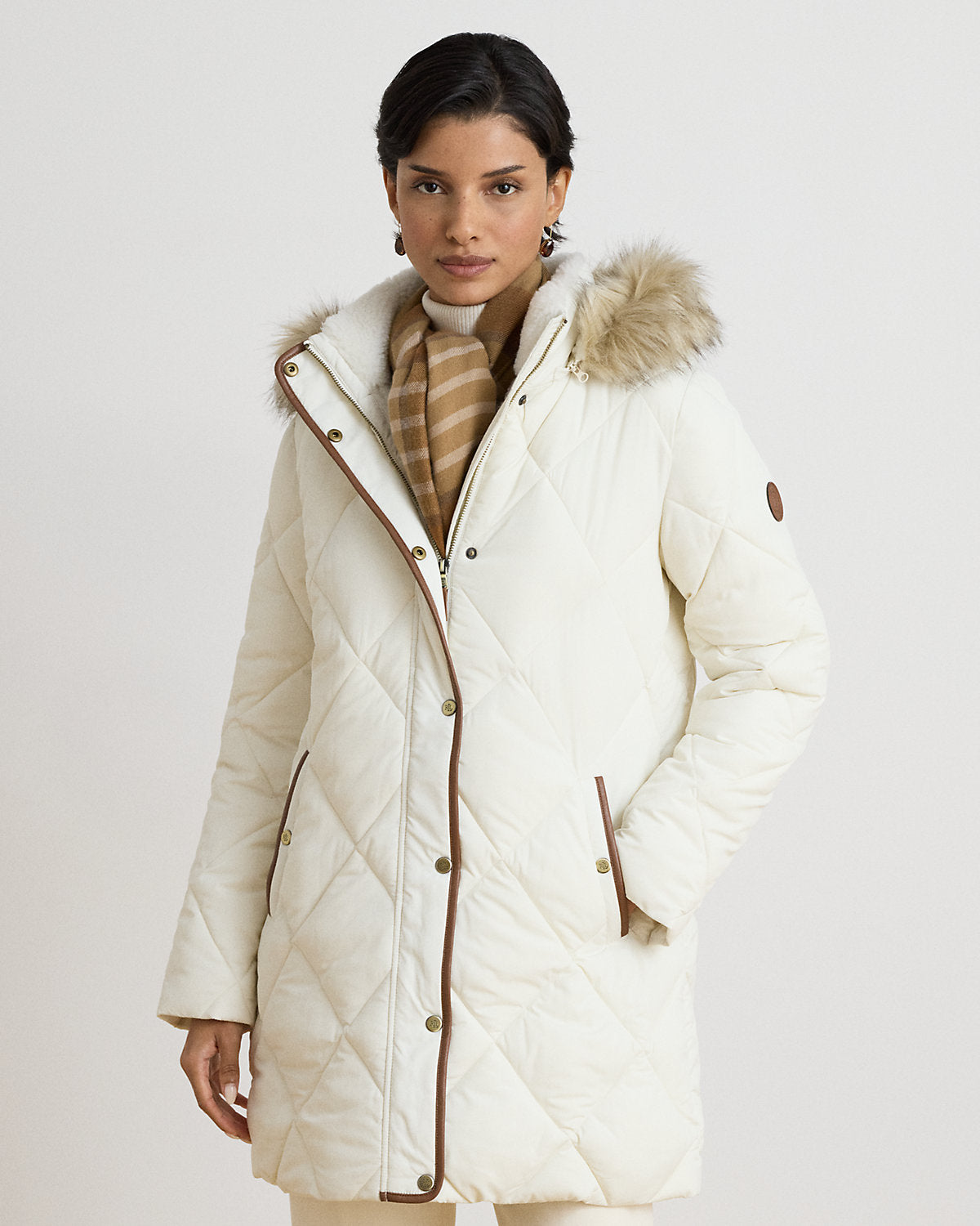 Faux-Fur-Trim Hooded Quilted Coat