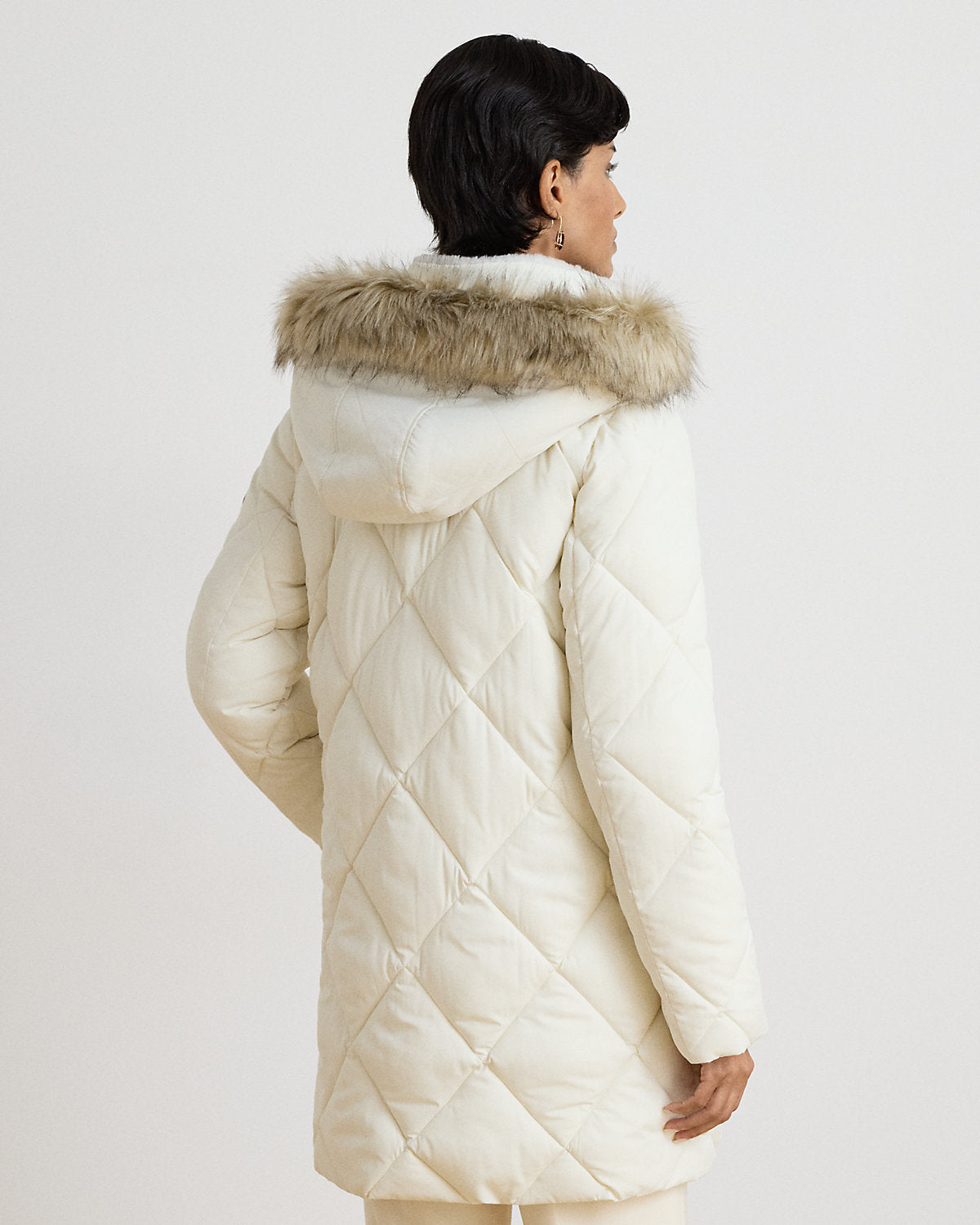 Faux-Fur-Trim Hooded Quilted Coat