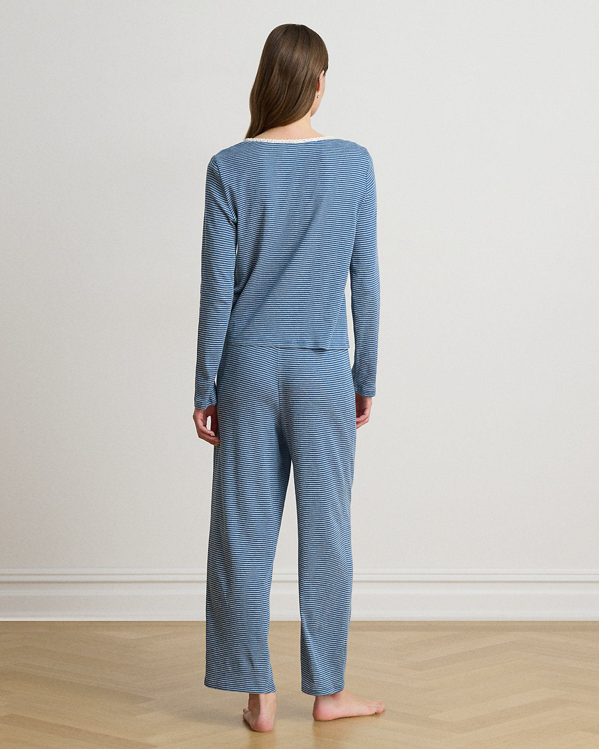 Striped Lace-Trim Rib-Knit Pajama Set