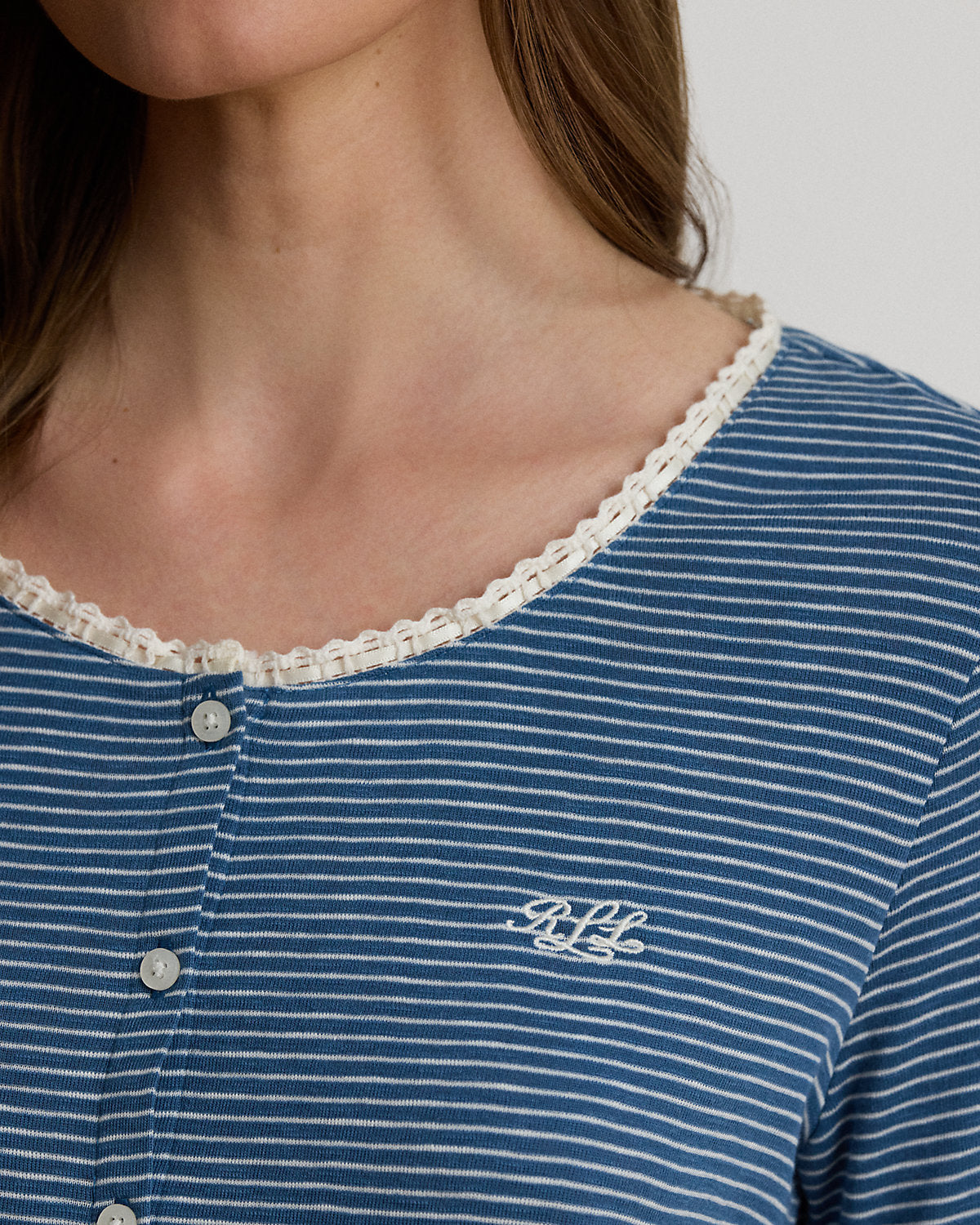 Striped Lace-Trim Rib-Knit Pajama Set