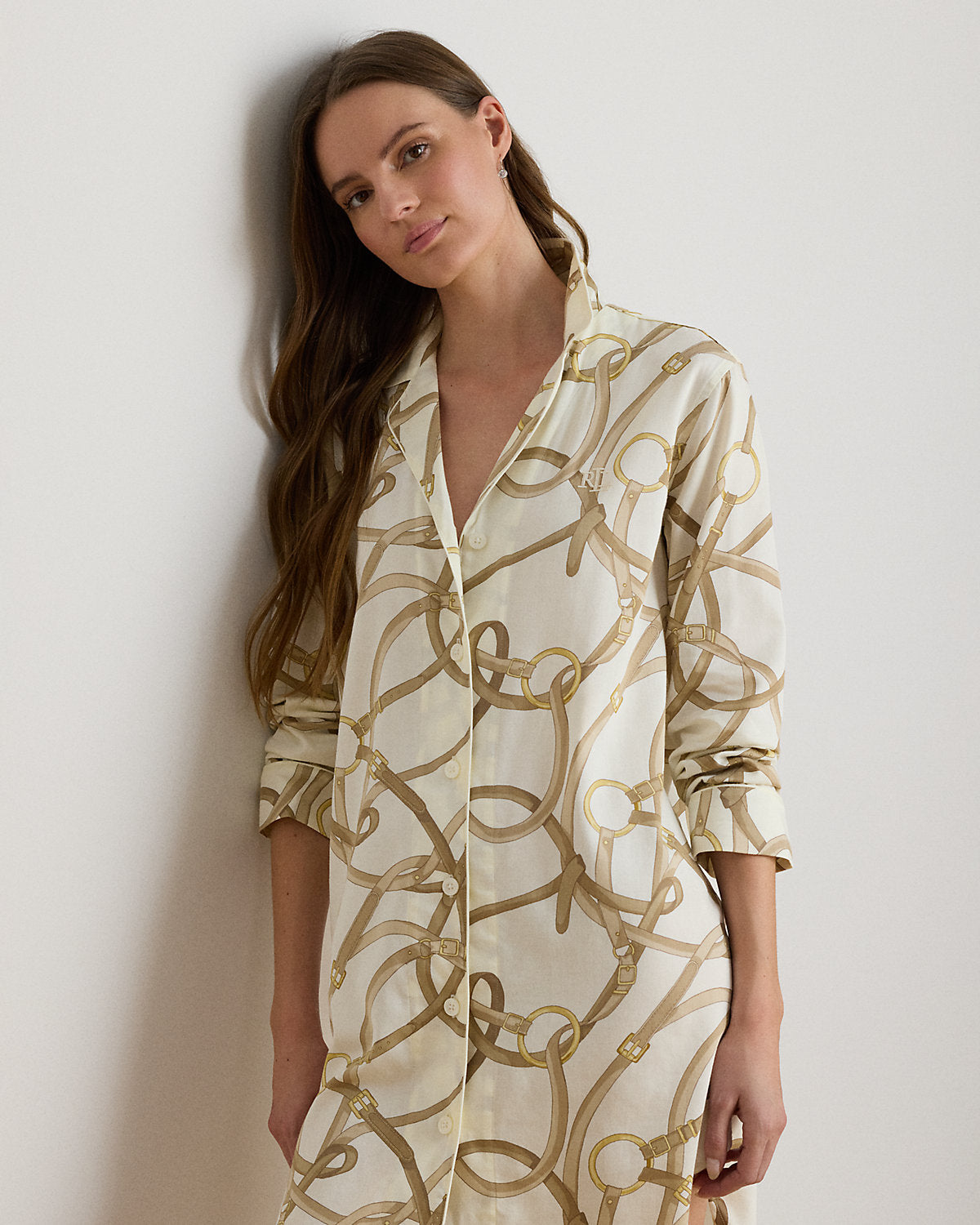 Belting-Print Sateen Sleep Shirt