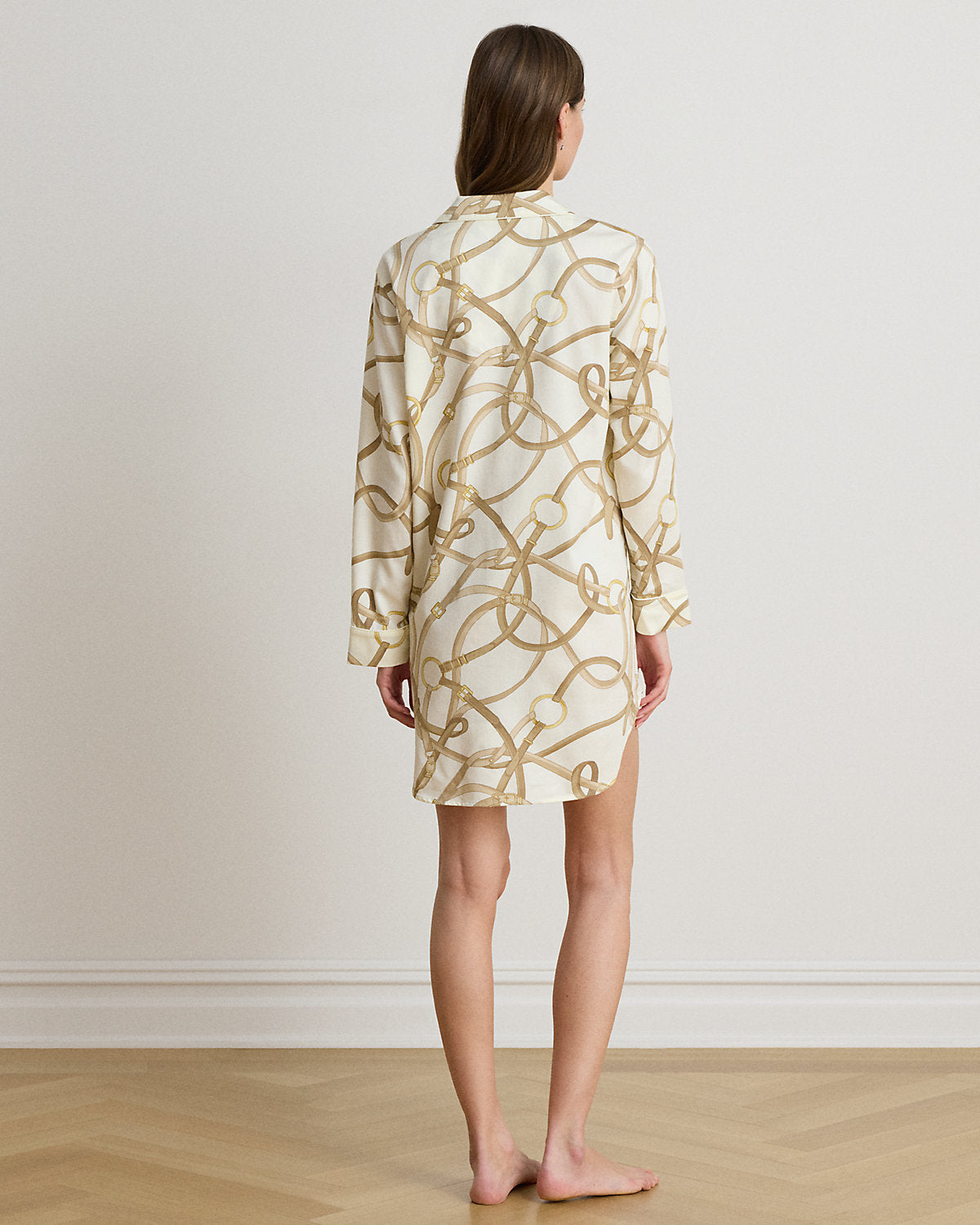 Belting-Print Sateen Sleep Shirt