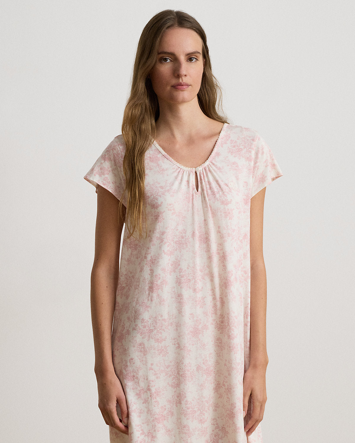Floral Jersey Flutter-Sleeve Nightgown