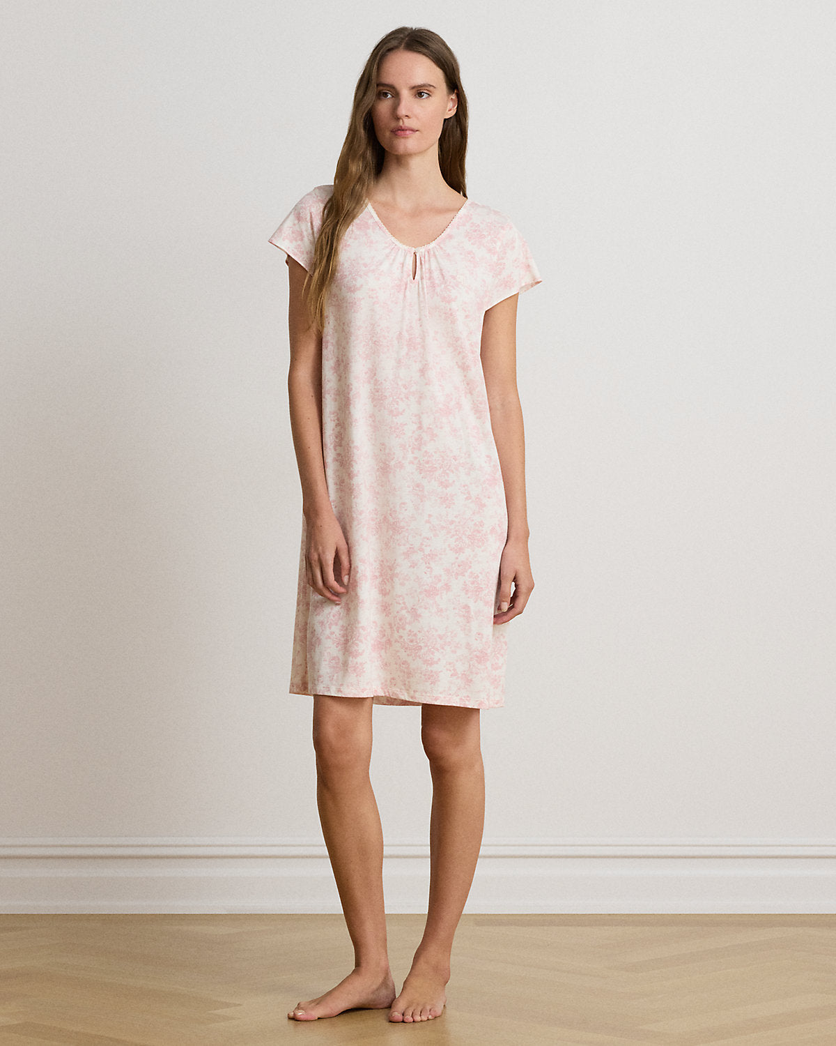 Floral Jersey Flutter-Sleeve Nightgown