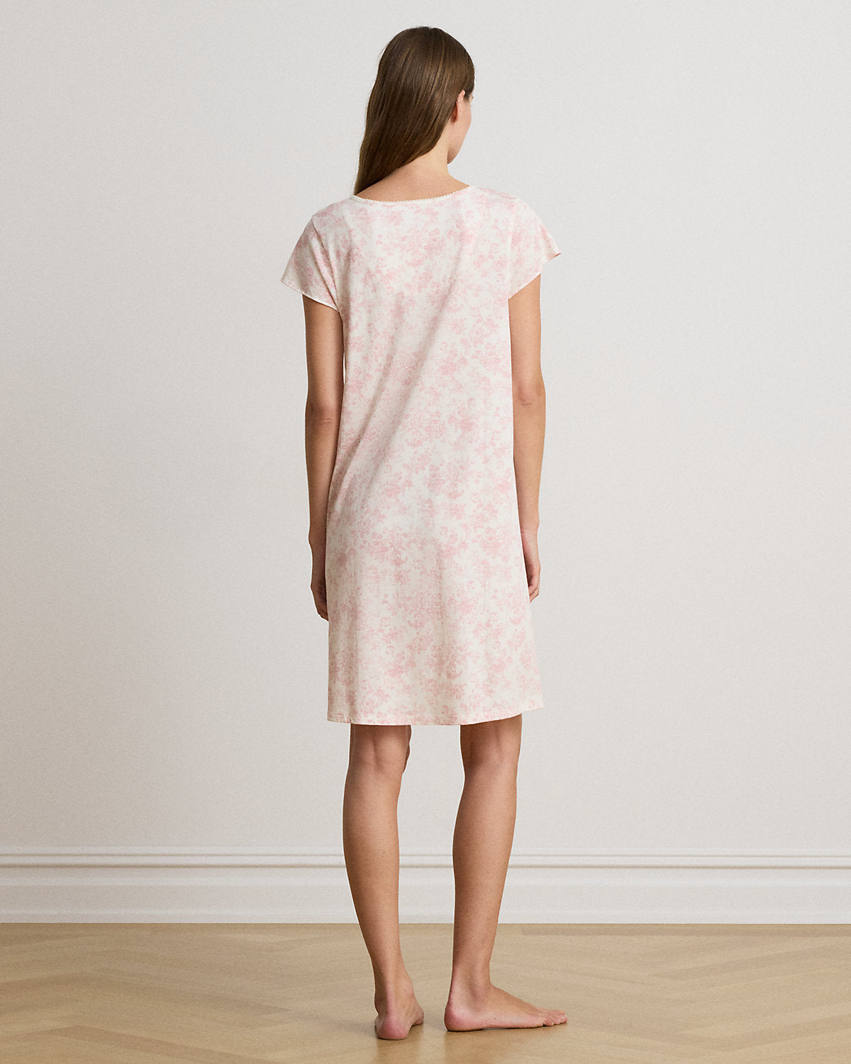 Floral Jersey Flutter-Sleeve Nightgown