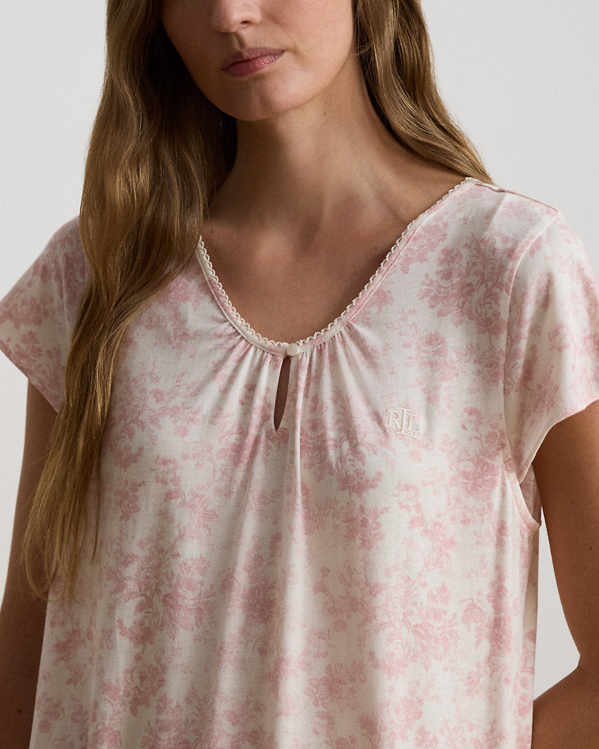Floral Jersey Flutter-Sleeve Nightgown