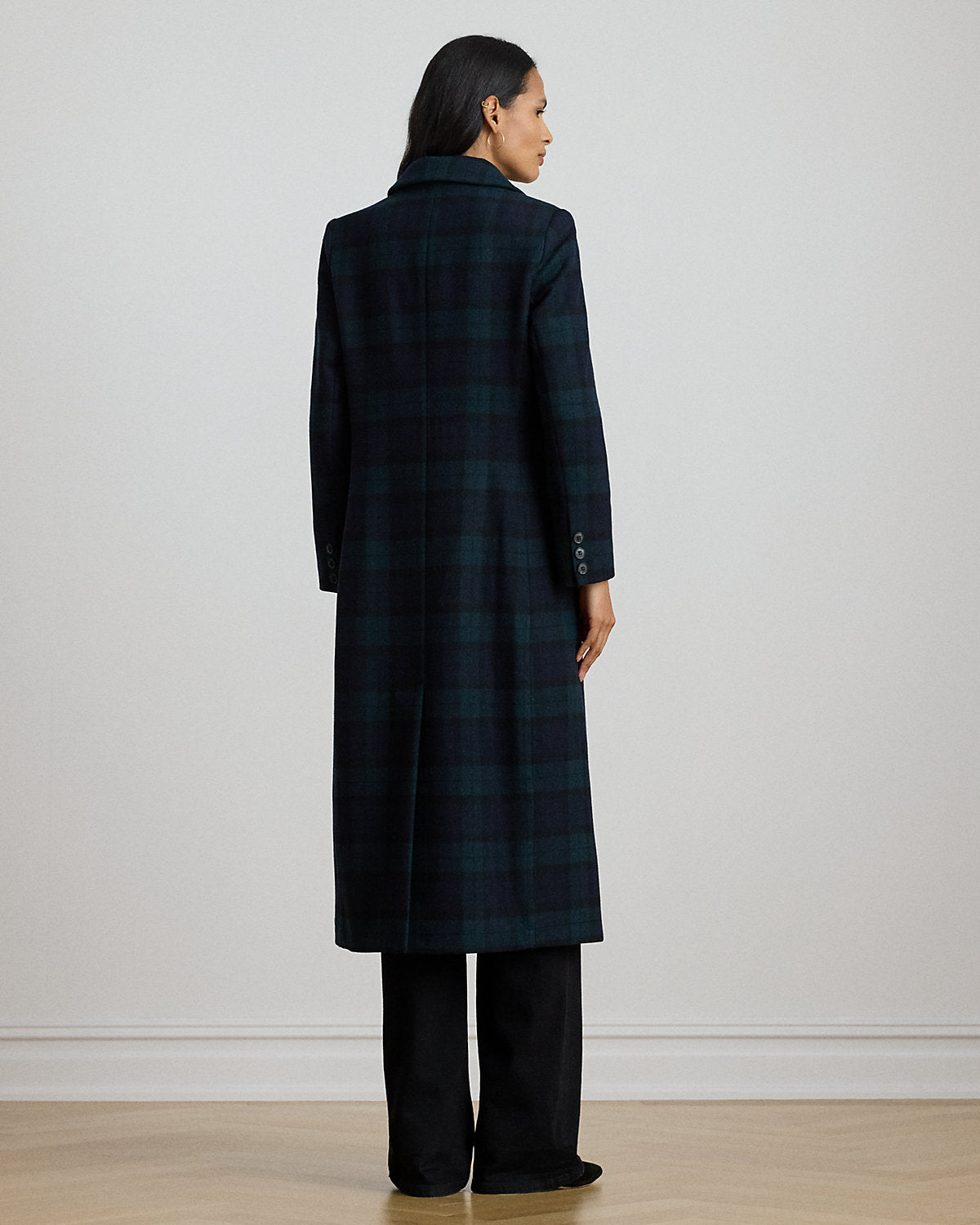 Double-Breasted Black Watch Plaid Coat
