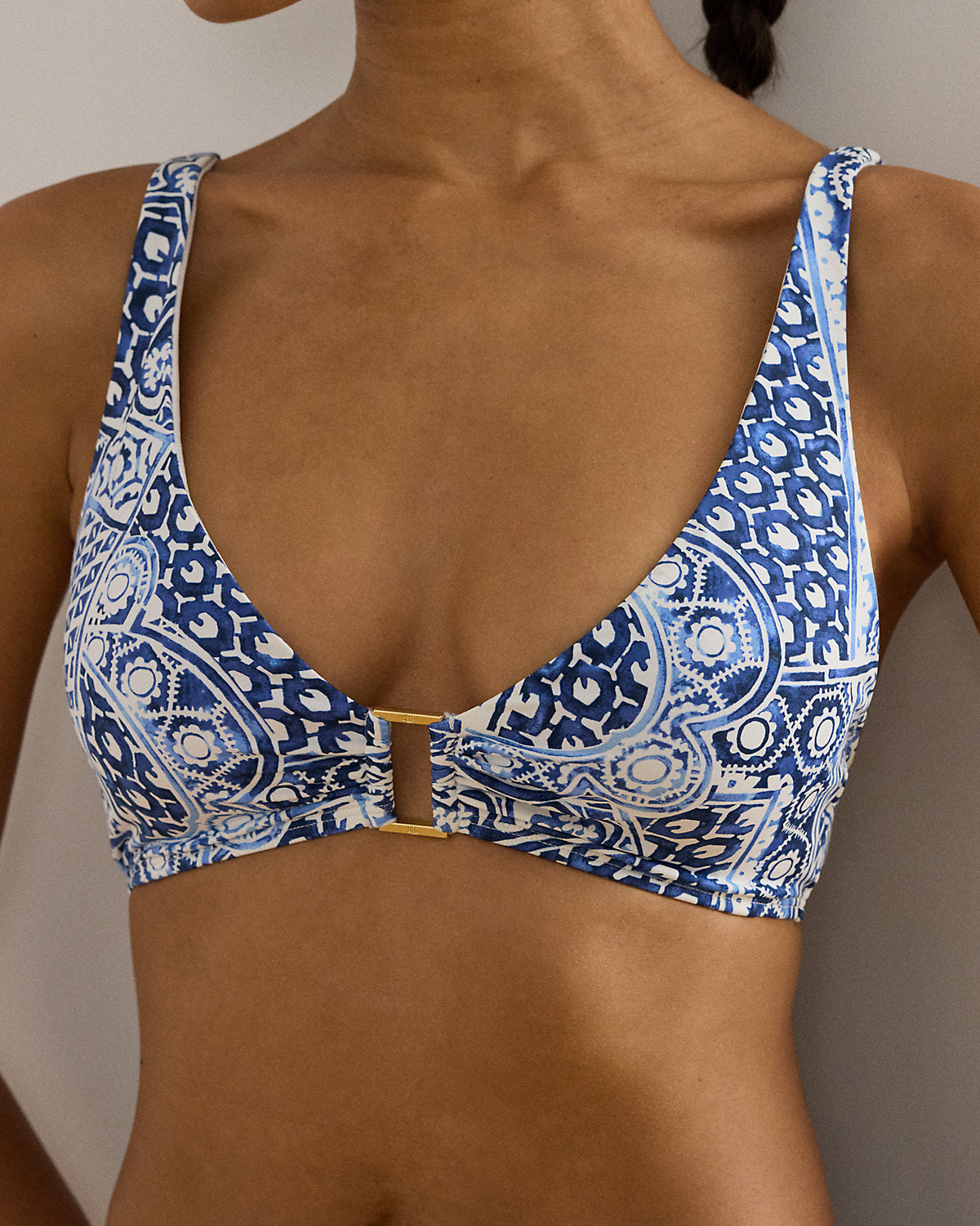 Geo-Print Ring-Front Bikini Top
