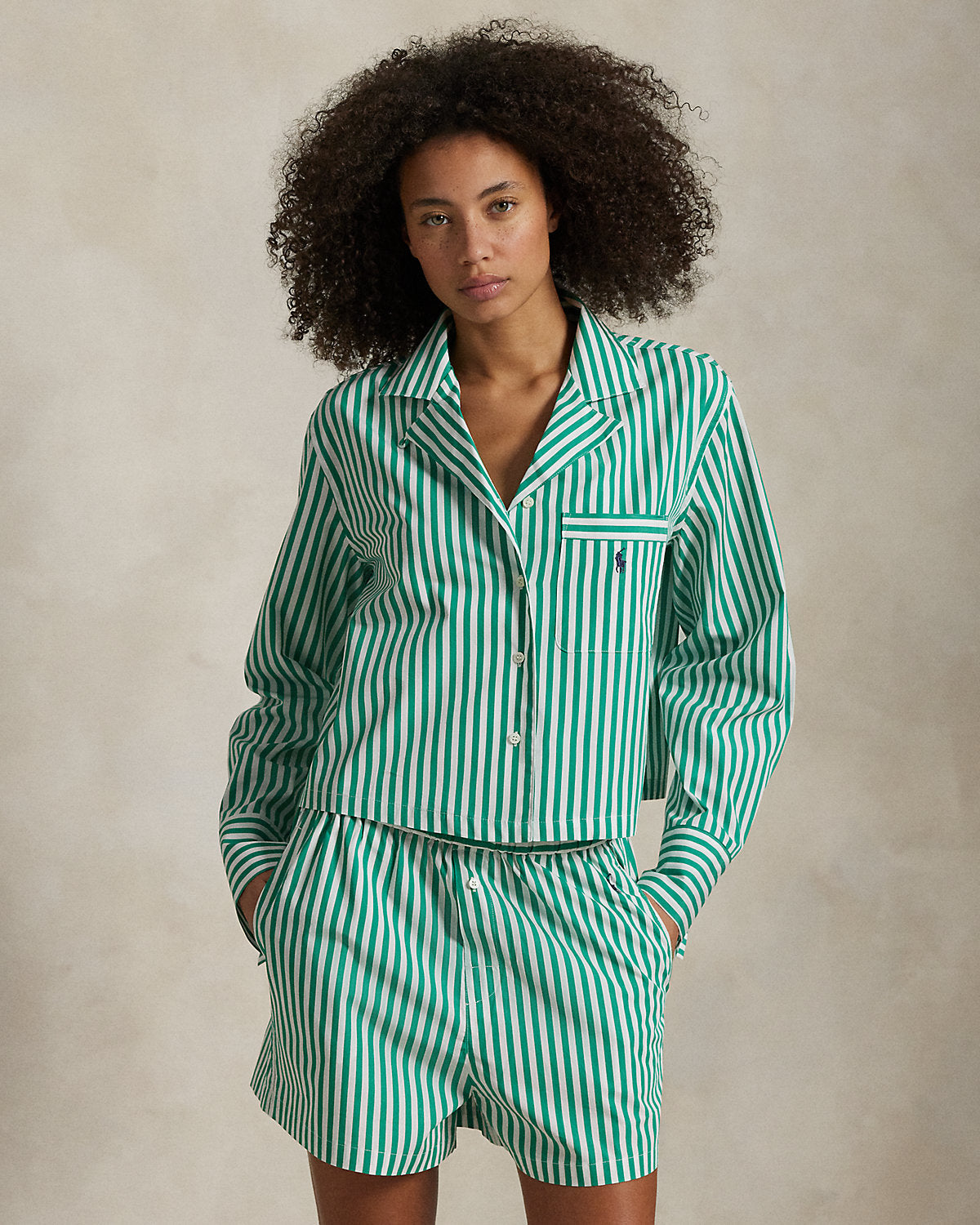 Crop Top & Boxer Poplin Pajama Set