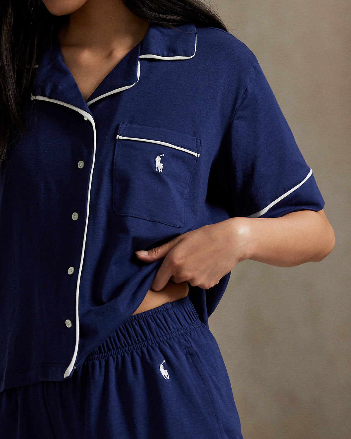 Piped Jersey Short-Sleeve Pajama Set