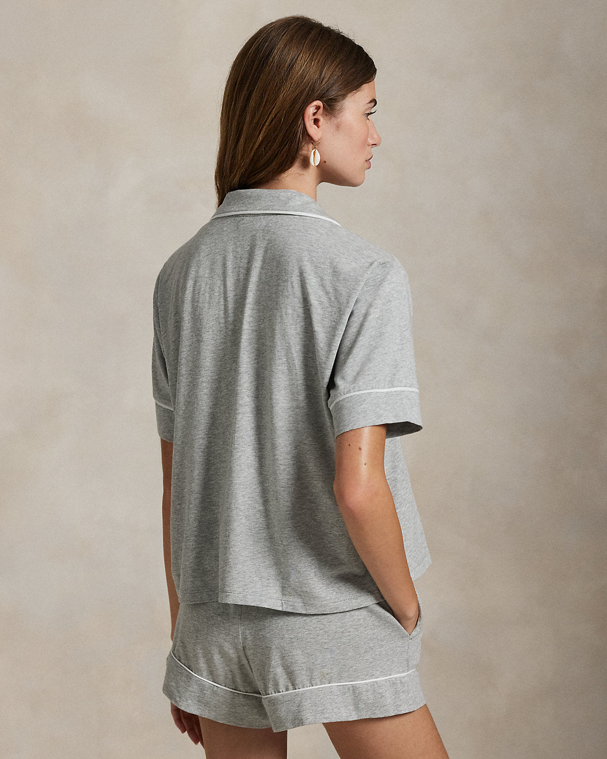 Piped Jersey Short-Sleeve Pajama Set