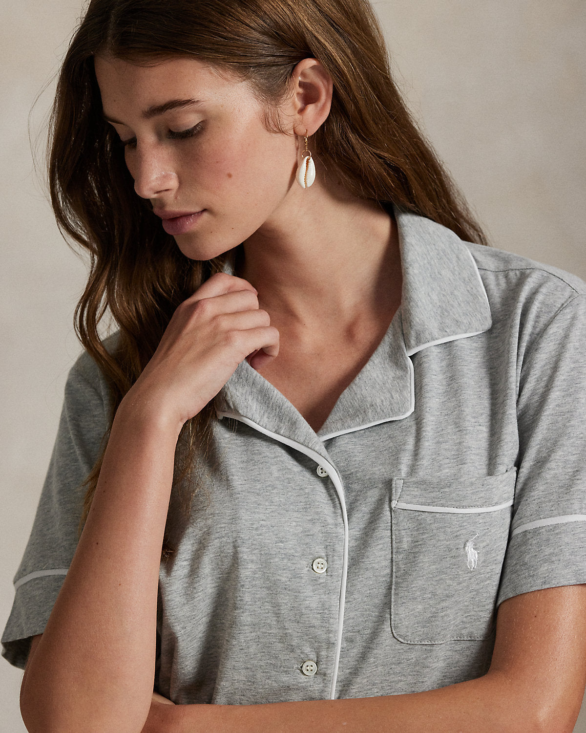 Piped Jersey Short-Sleeve Pajama Set