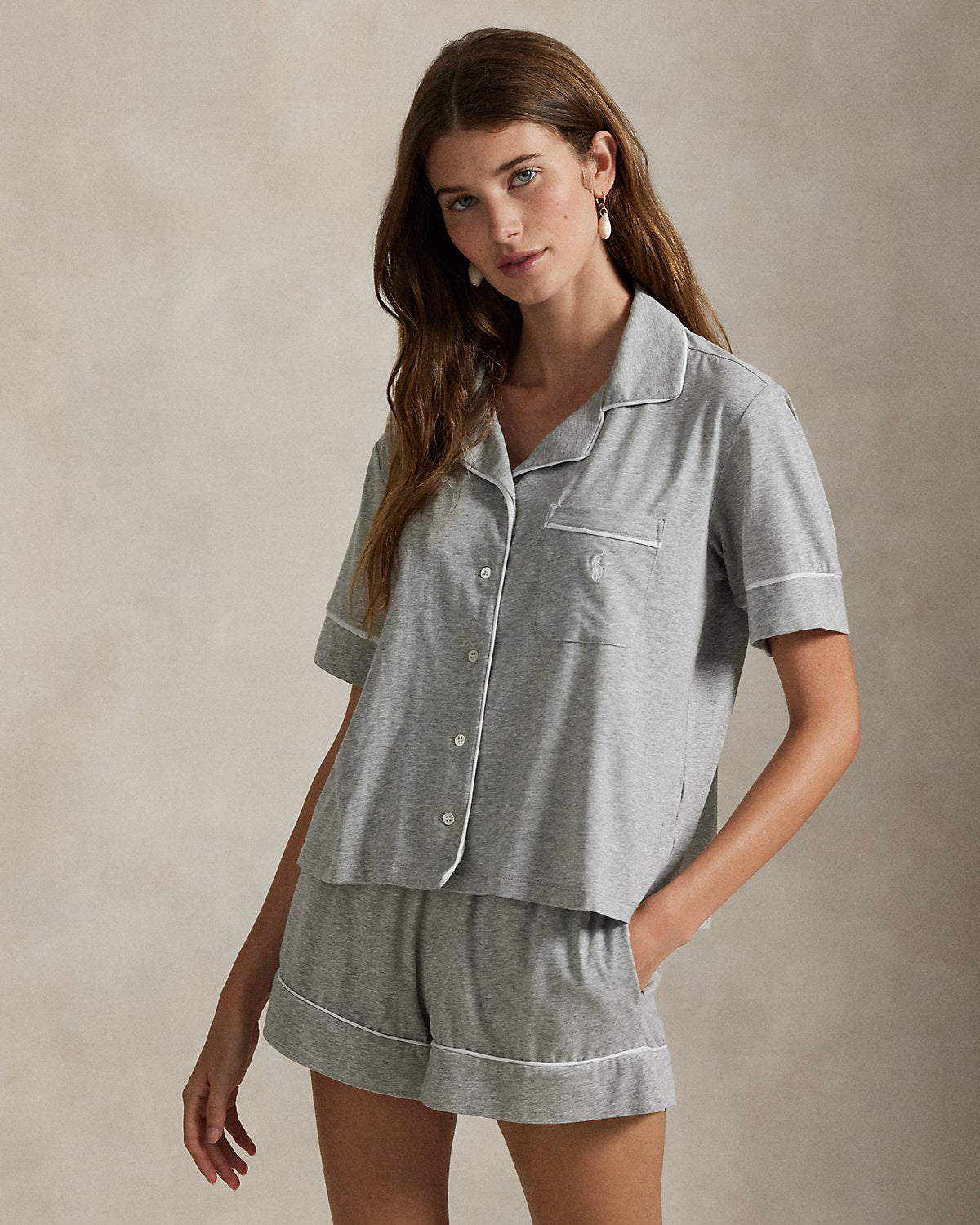 Piped Jersey Short-Sleeve Pajama Set