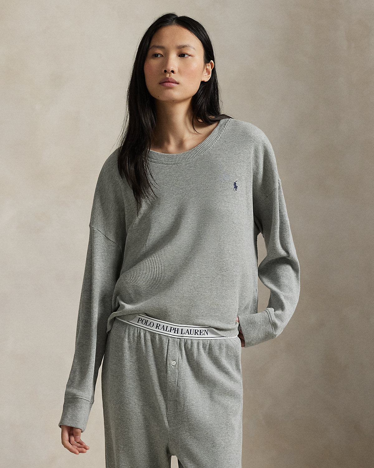 Striped Waffle-Knit Long-Sleeve PJ Set