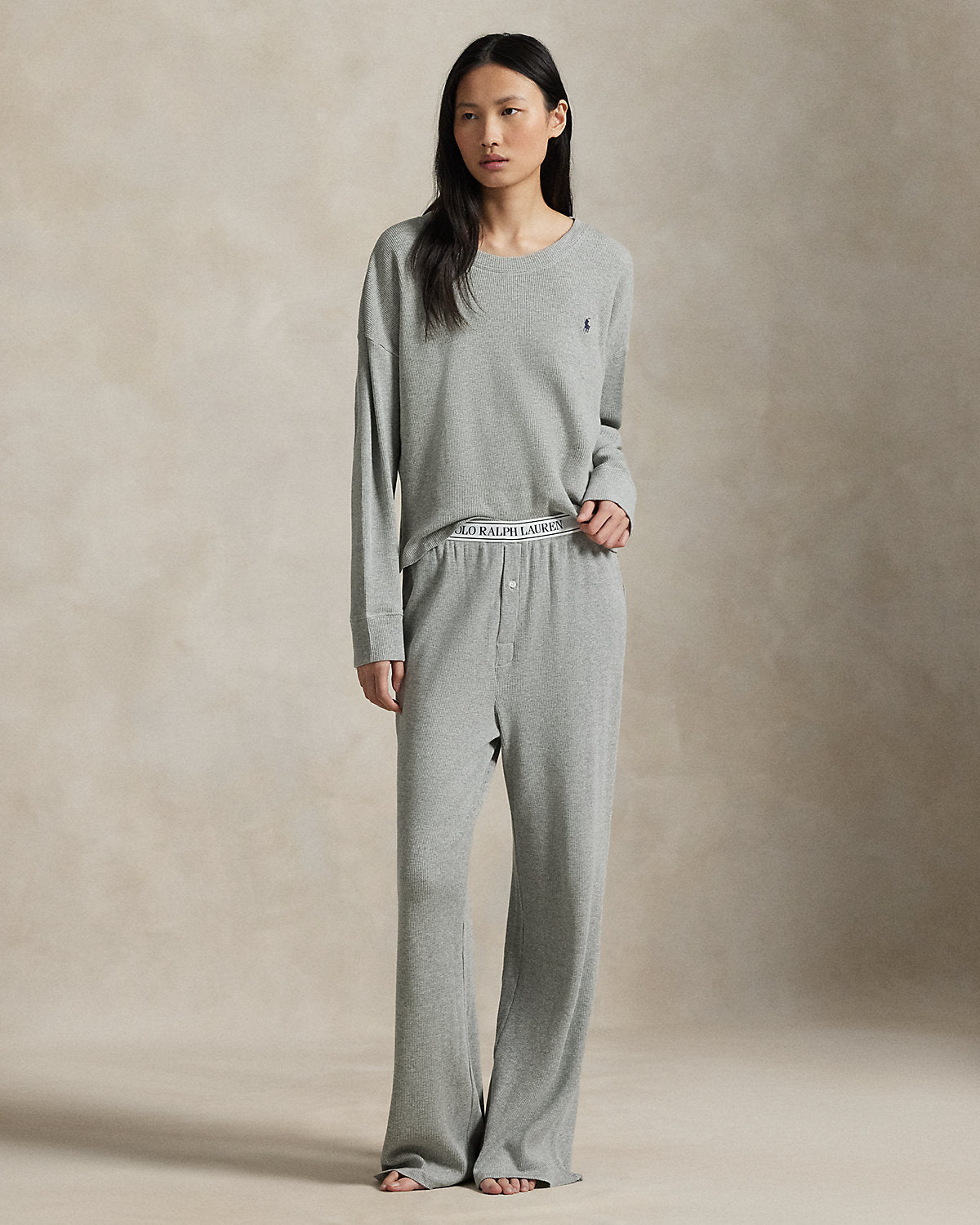 Striped Waffle-Knit Long-Sleeve PJ Set