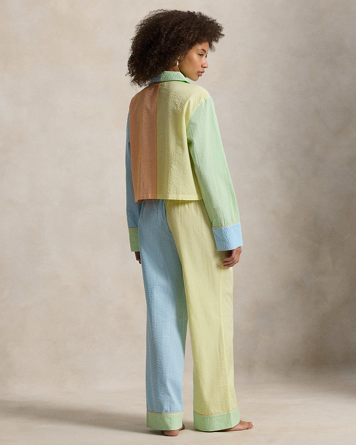 Color-Blocked Seersucker Pajama Set