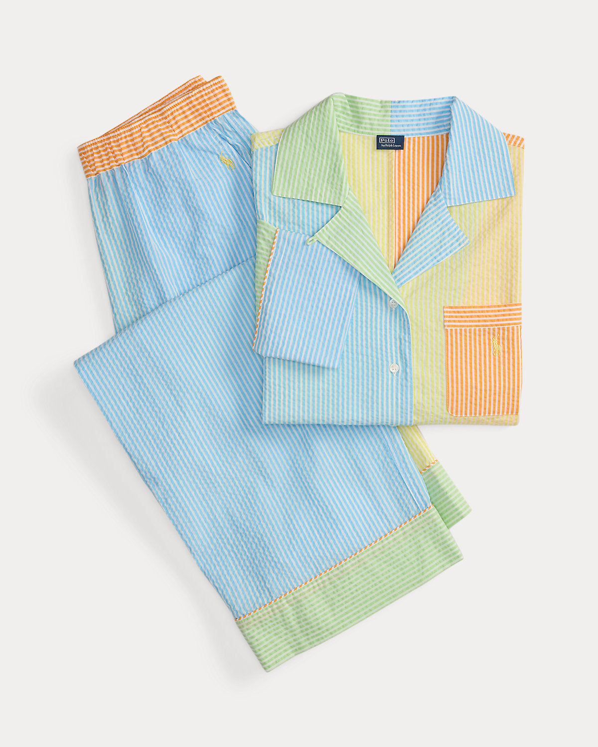 Color-Blocked Seersucker Pajama Set