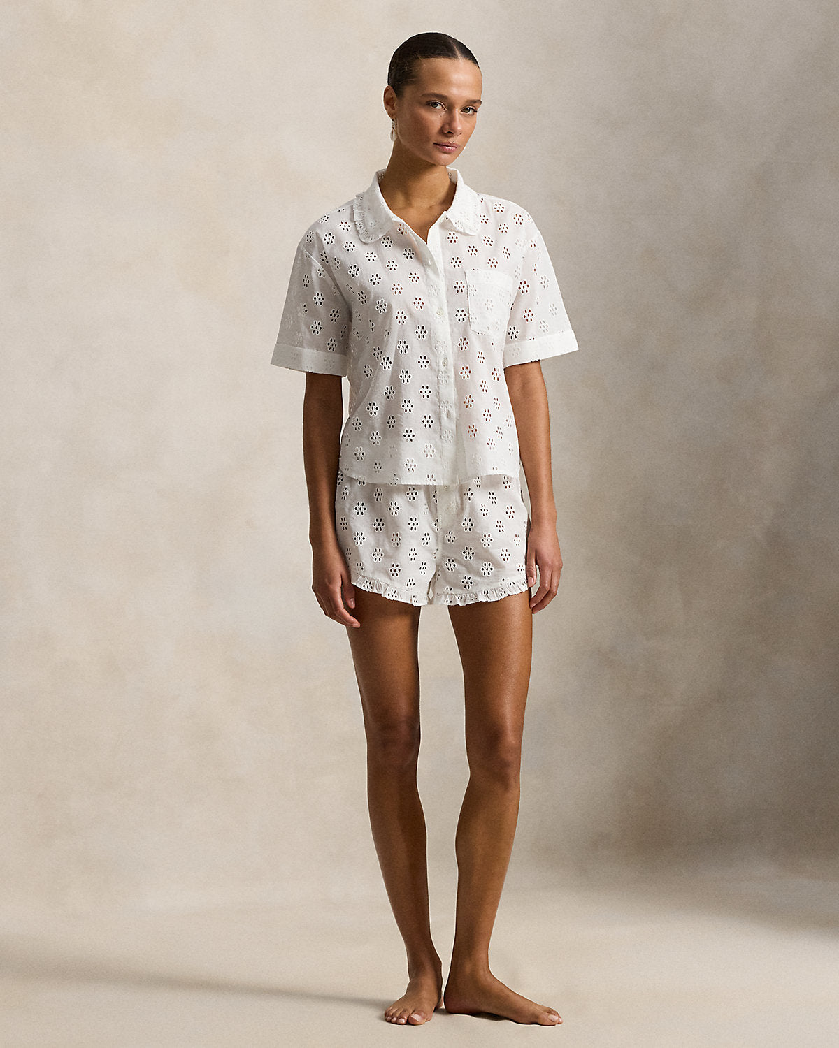 Eyelet Cotton Shirt & Short Pajama Set