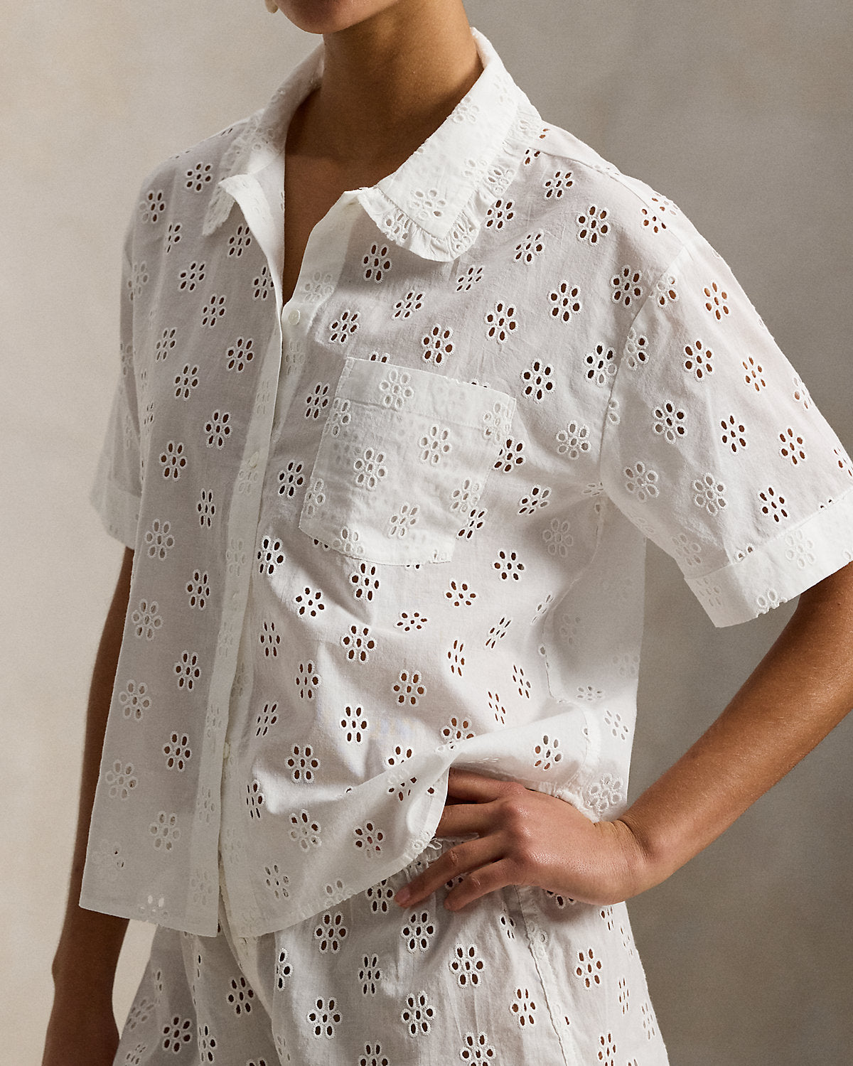 Eyelet Cotton Shirt & Short Pajama Set