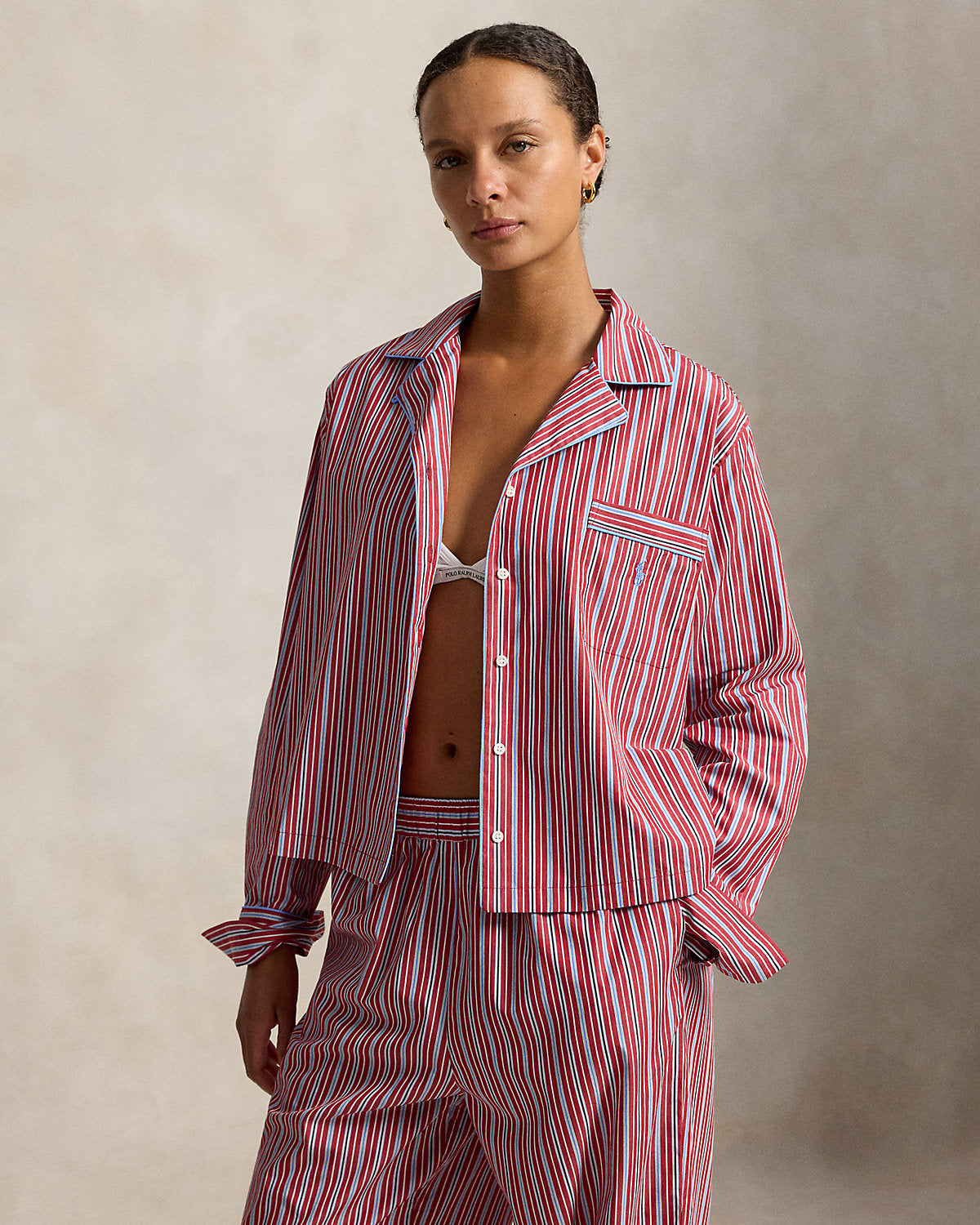 Striped Poplin Long-Sleeve Pajama Set